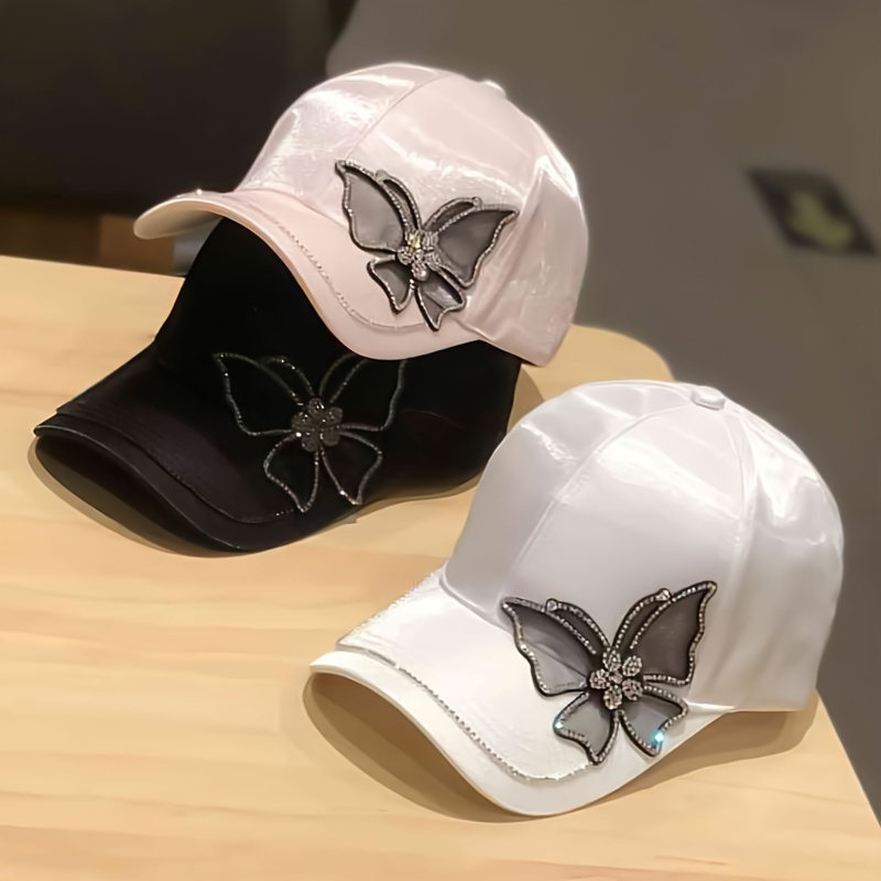 Korean Fashion Snapback Cap Sequin Butterfly Embroidery Peaked Cap
