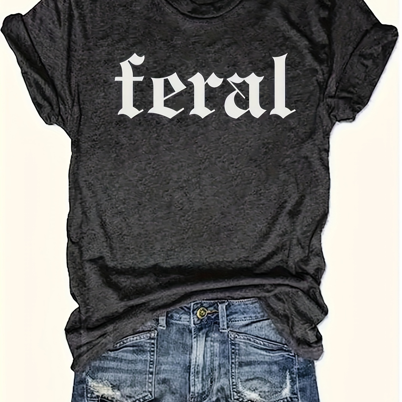 

Wild-english Letters-printed V-neck T-shirt-casual Interest-everyday Wear-soft And Comfortable-women's Wear