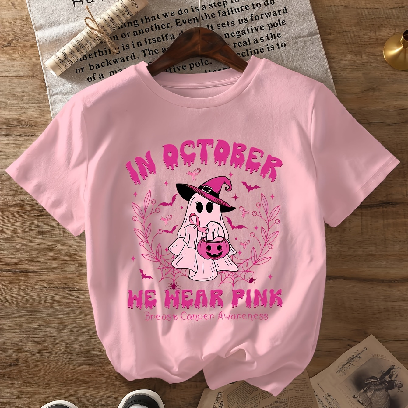 

Breast Awareness Graphic Tee - Women's Casual Crew Neck T-shirt, Short Sleeve, Stretchy Polyester , Machine Washable - Summer & Spring