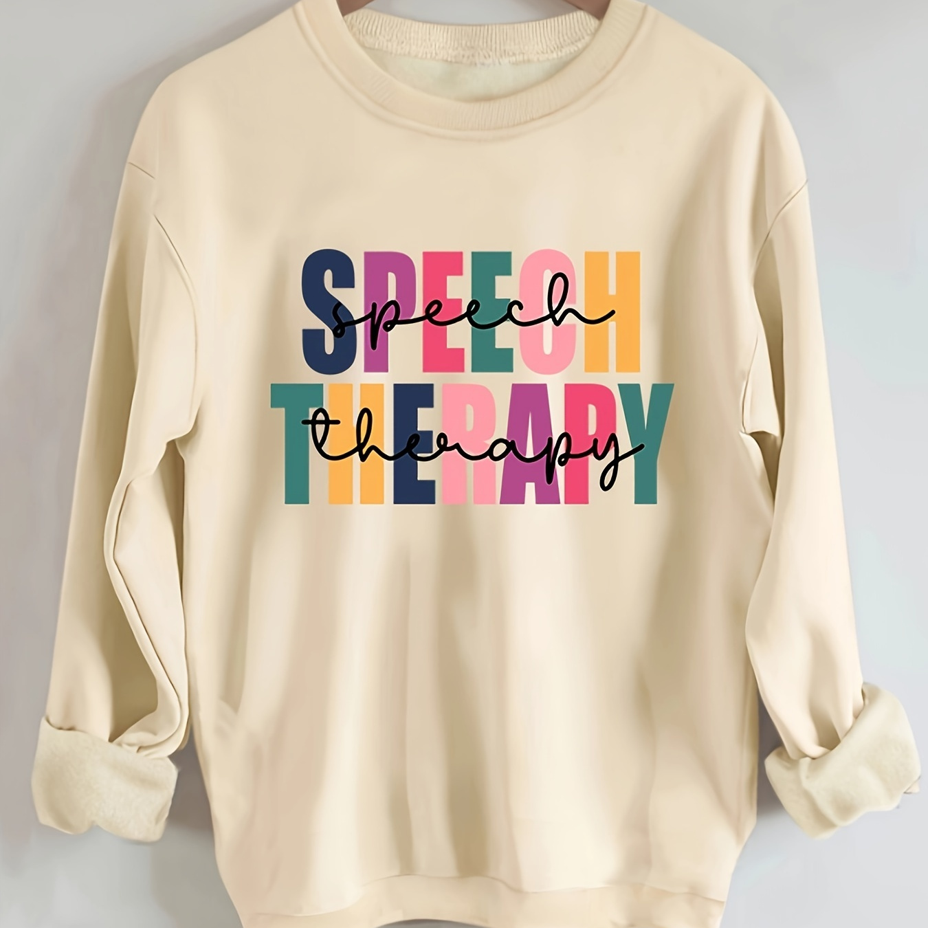 

Speech Therapist Print Long Sleeve Sweatshirt, Crew Neck Casual Sweatshirt For Winter & Fall, Women's Clothing