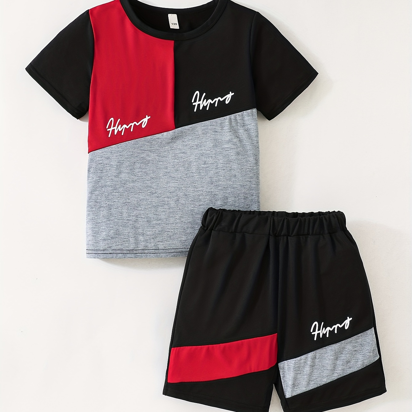 

2pcs-targeted Development Summer Boys Black Red Gray Monogram Printed Fashion Sets