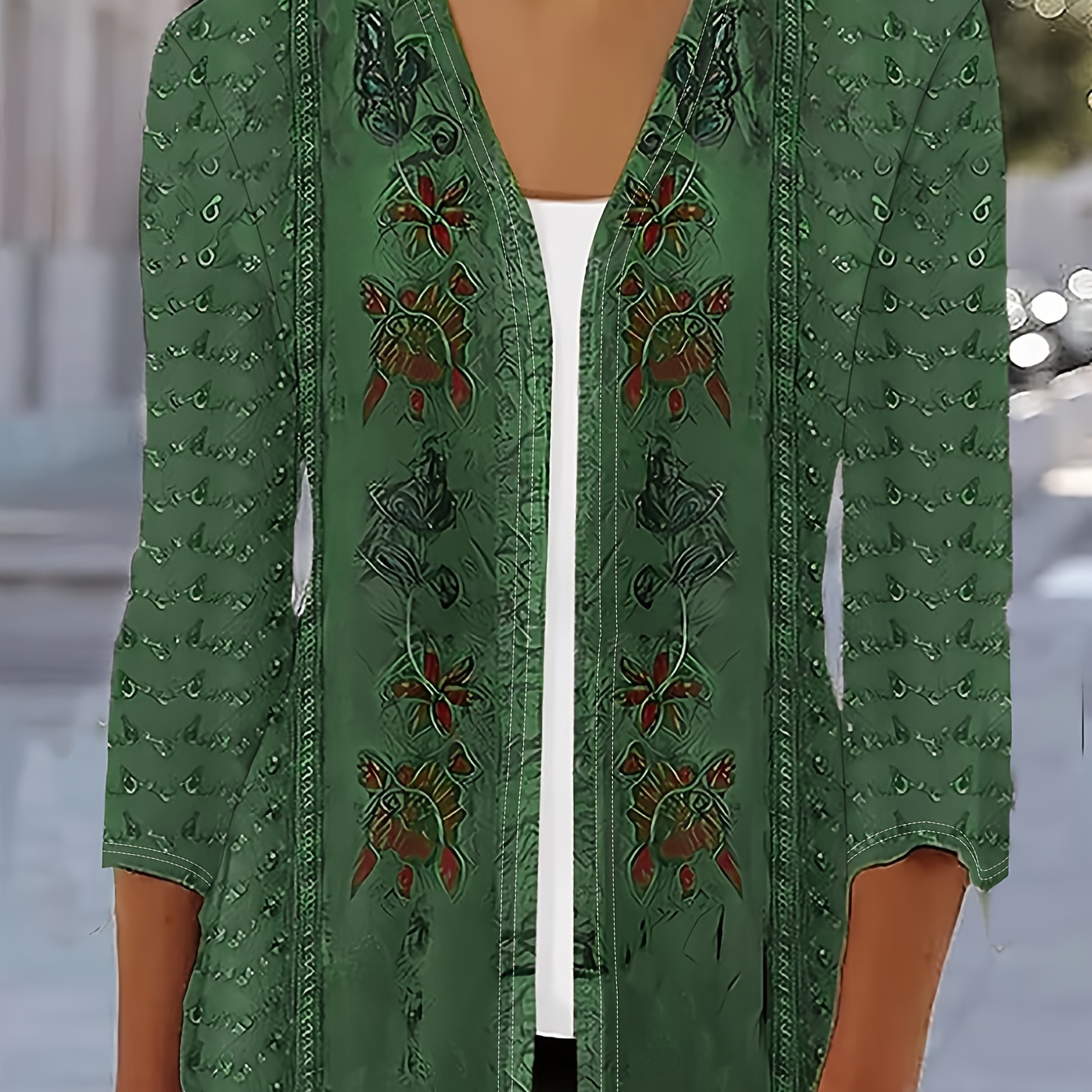 

Plus Size Elegant Embroidered Floral Cardigan, Casual Long Sleeve Open Front Cardigan, Women's Plus Size Clothing
