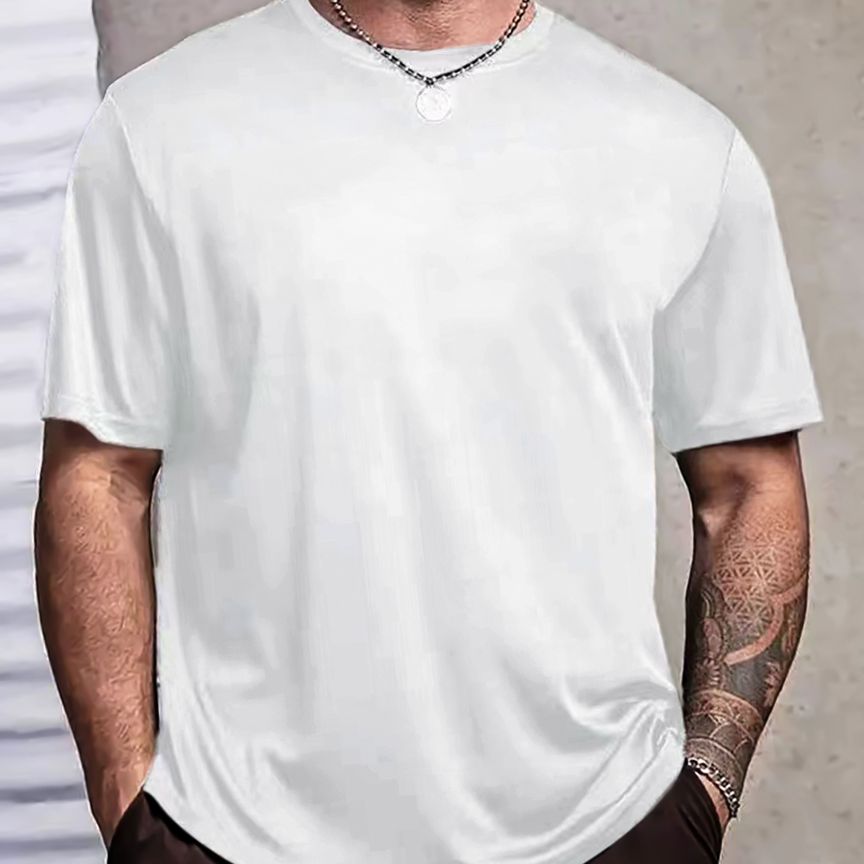 

Plus Size Men's Solid Cotton Blend T-shirt, Summer Trendy Casual Short Sleeve Tees, Outdoor Sports Clothing, Big & Tall Guys, Leisurewear