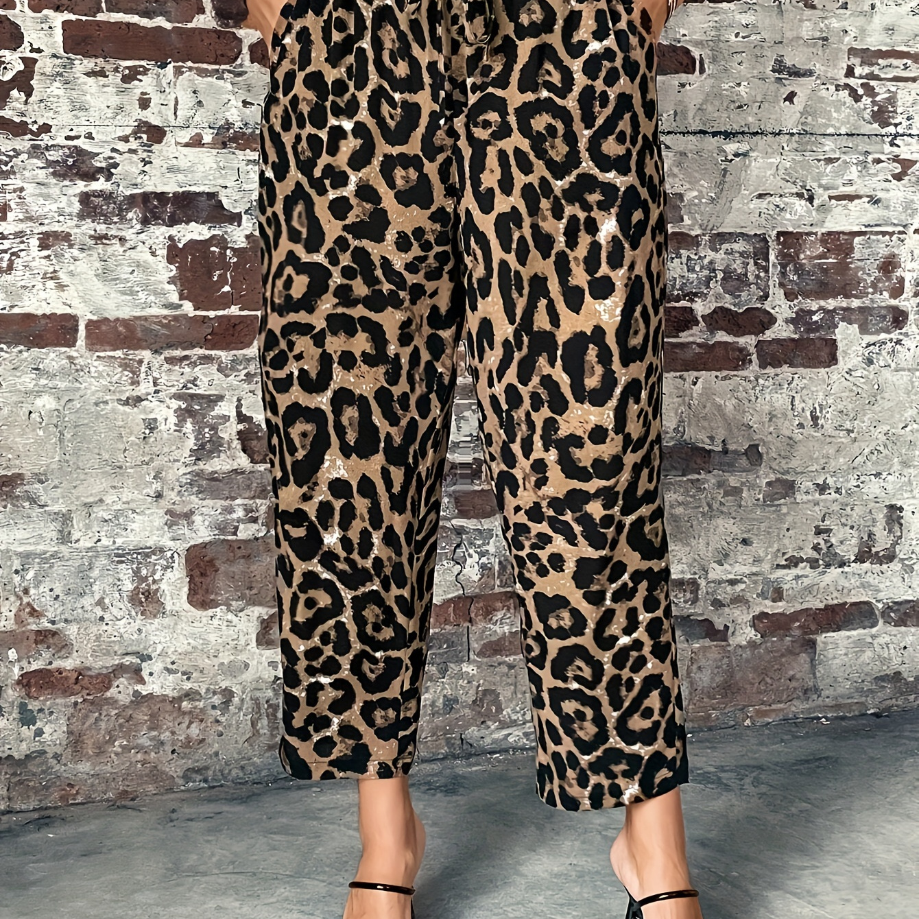 

Plus Size Leopard Print Tapered Pants, Casual Elastic Waist Pants For Spring & Fall, Women's Plus Size Clothing