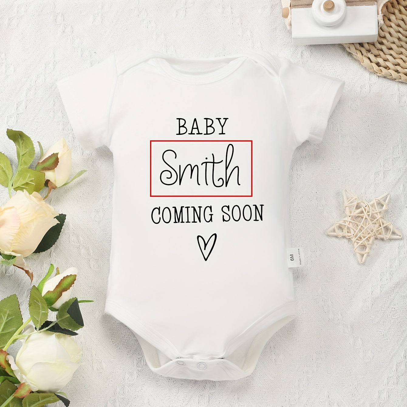 

Baby... Coming Soon Name Customization Letter Print Baby Boy's Onesie, Baby's Personalized Clothing Cozy Short Sleeve Jumpsuit Romper