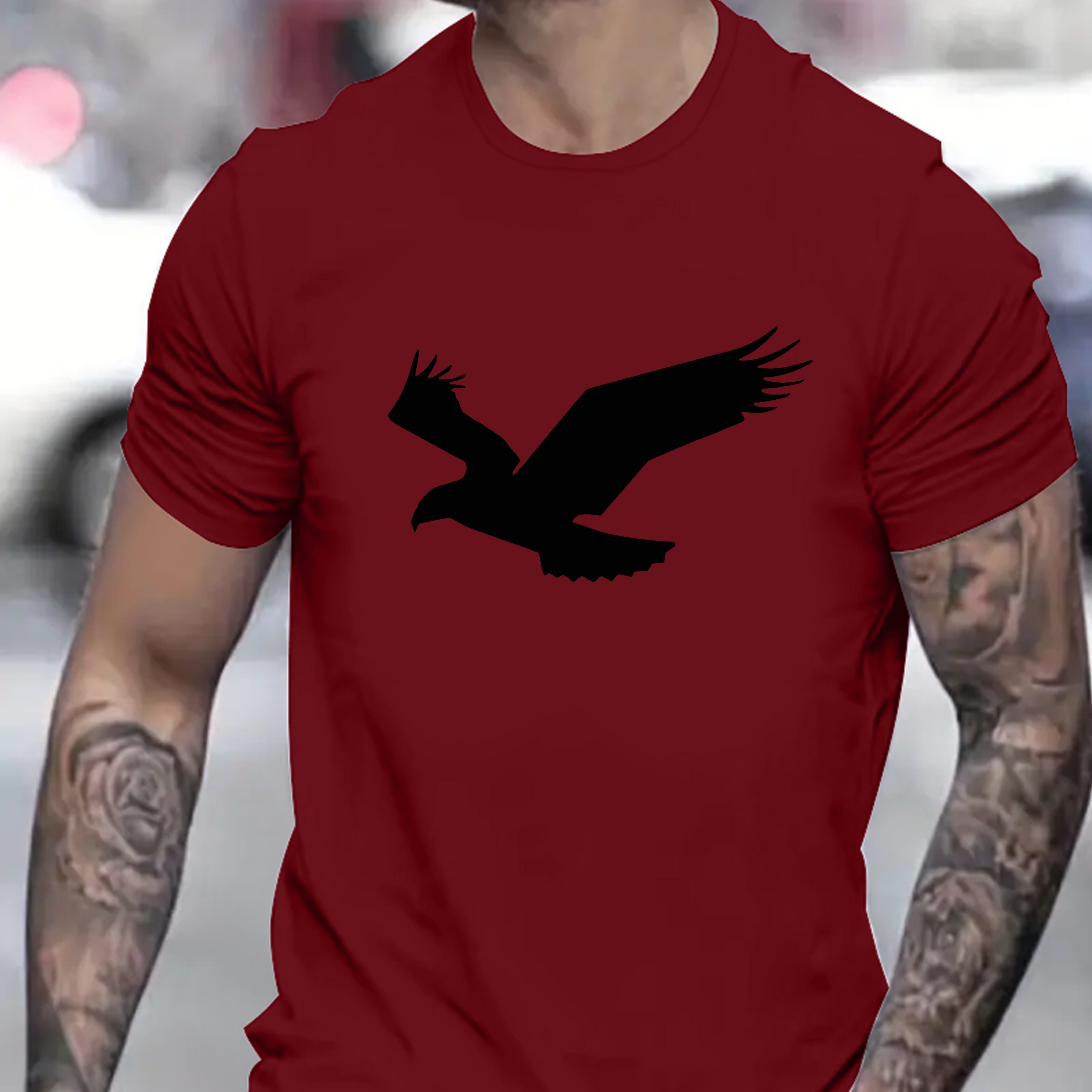 

Flying Black Eagle Print Men's Round Neck Print Tee Short-sleeve Comfy T-shirt Loose Casual Top For Spring Summer Holiday Men's Clothing As Gifts