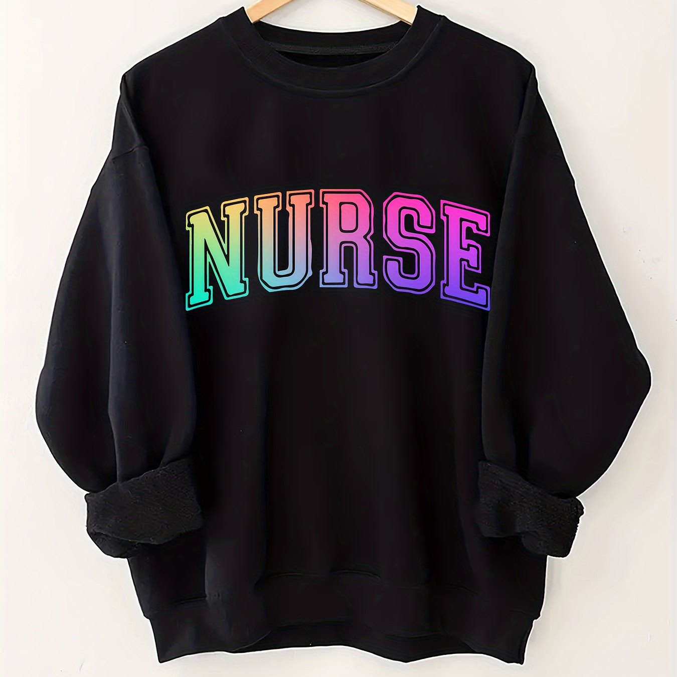 

Women' Sweatshirt, Gradient Nurse Letter Print, Casual Round Neck, Polyester, Knit Fabric, Autumn/winter Season, No Detail, Ladies Fashion Hoodie