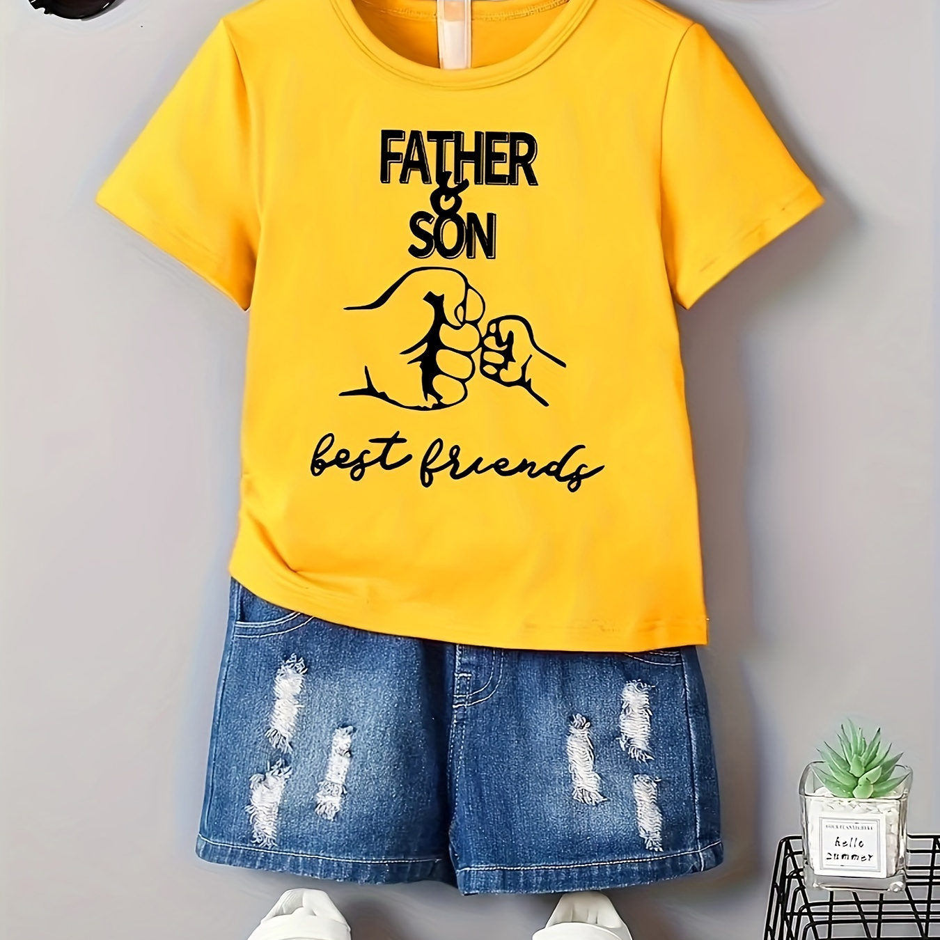 

Hauts d'été décontractés et polyvalents pour garçons - T-shirt ras du cou à manches courtes imprimé FATHER & SON... Cadeau tendance pour la fête des pères