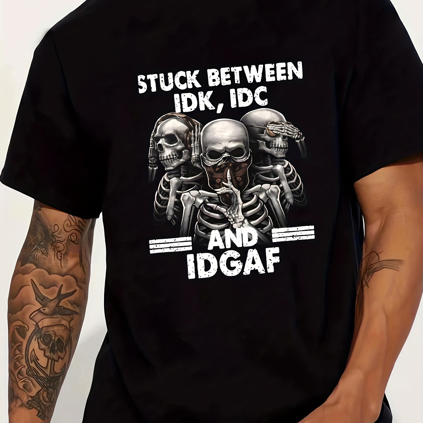 "Stuck Between IDK" Relaxed T-shirt For Men, Plus Size Comfy Summer Graphic Tee For Big & Tall Man