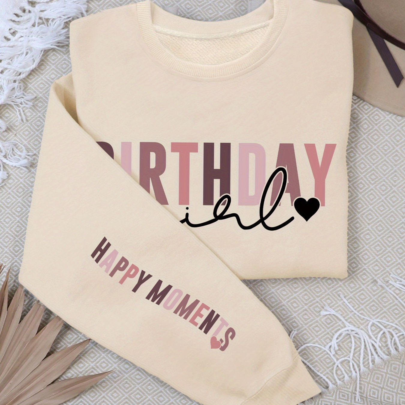 

Birthday Celebration Crew Neck Sweatshirt With Letter Print - Casual Knit Polyester Long Sleeve Pullover For Spring/fall