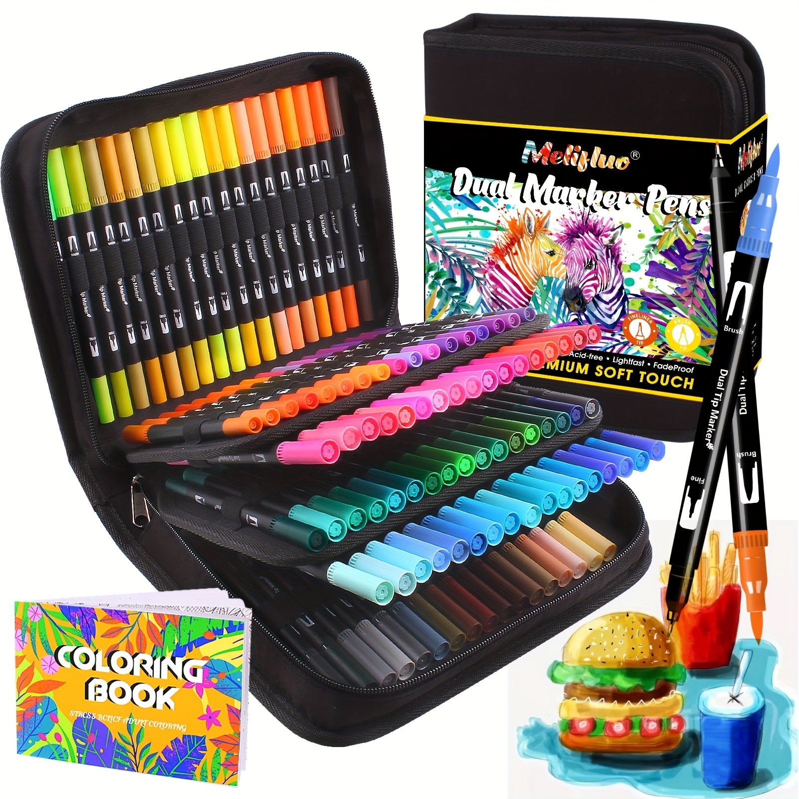 

105 Colors Double-ended Water-soluble Markers With Black Canvas Pouch, Art Student Available For Students Adults, Suitable For Coloring, Rendering, Coloring