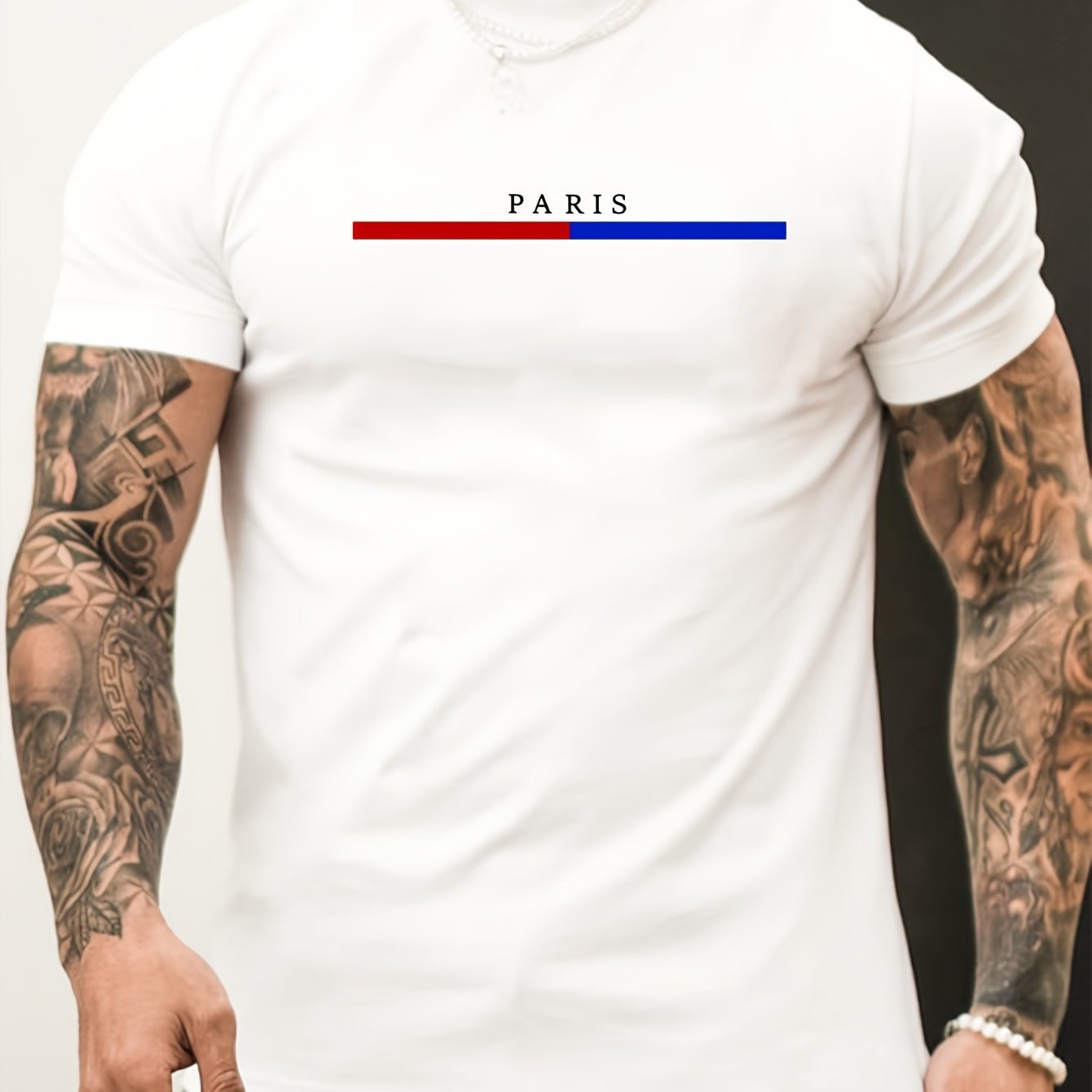 

Pairs "trendy Print Casual Cotton Short-sleeved T-shirt For Men, Spring And Summer Top, Comfortable Round Neck Tee, Regular Fit, Versatile Fashion For Everyday Wear