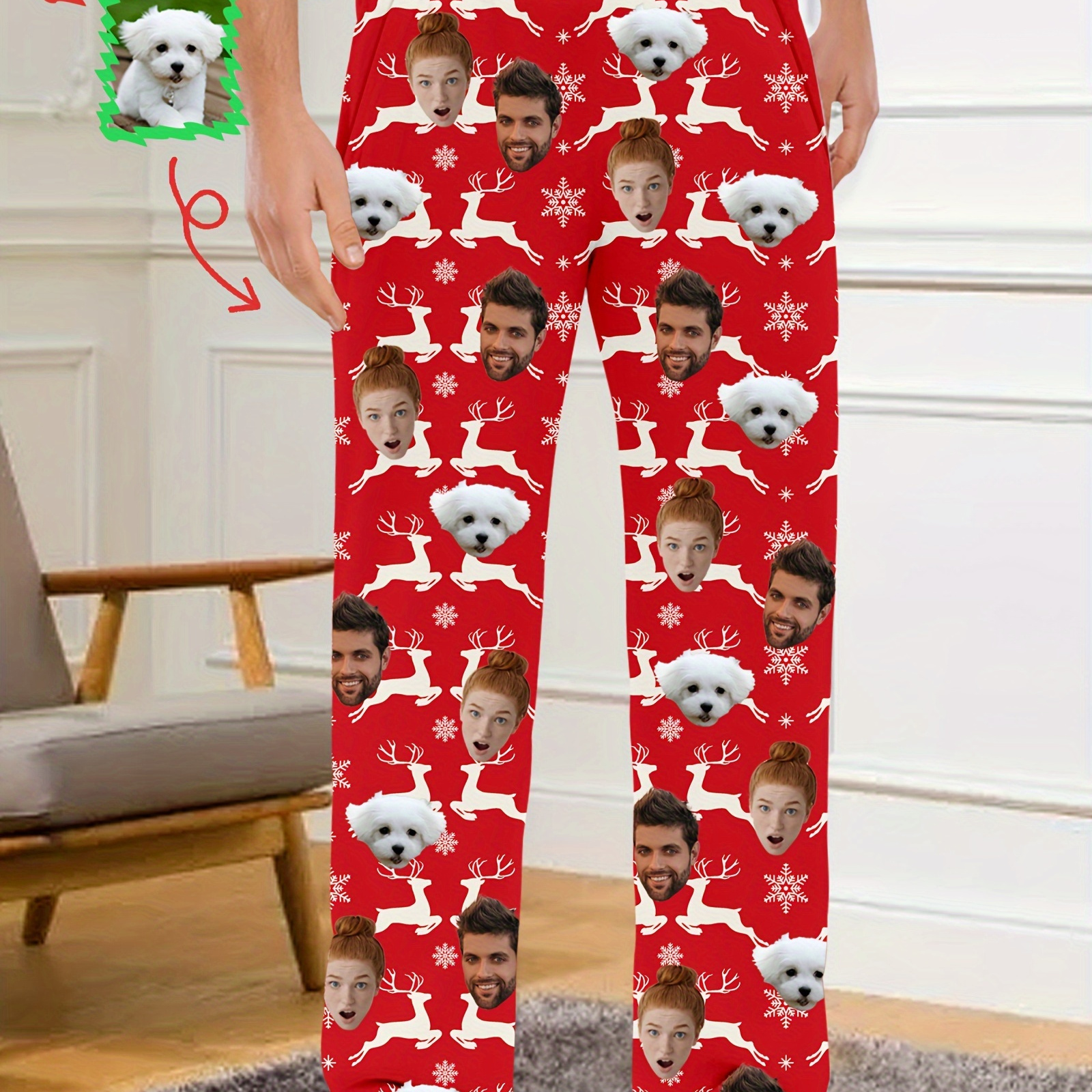 

Custom Photo Men's Pajama Pants - Personalized Face Print, Comfortable & Breathable Polyester-spandex , Machine Washable, Casual Sleepwear With Pockets - Christmas Party