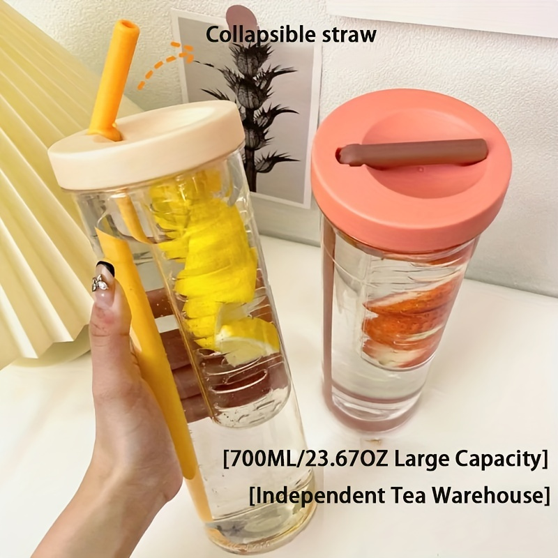 Portable Double Straw Independent Drink 2-in-1 Leak-Proof Kid Cup  Children's Cup Double-Sided Water Bottle Double-Layer Water Bottle Double  Sided Cup Lovely Cute Cup with Straw with Lid (BLUE 20OZ) Blue 20OZ