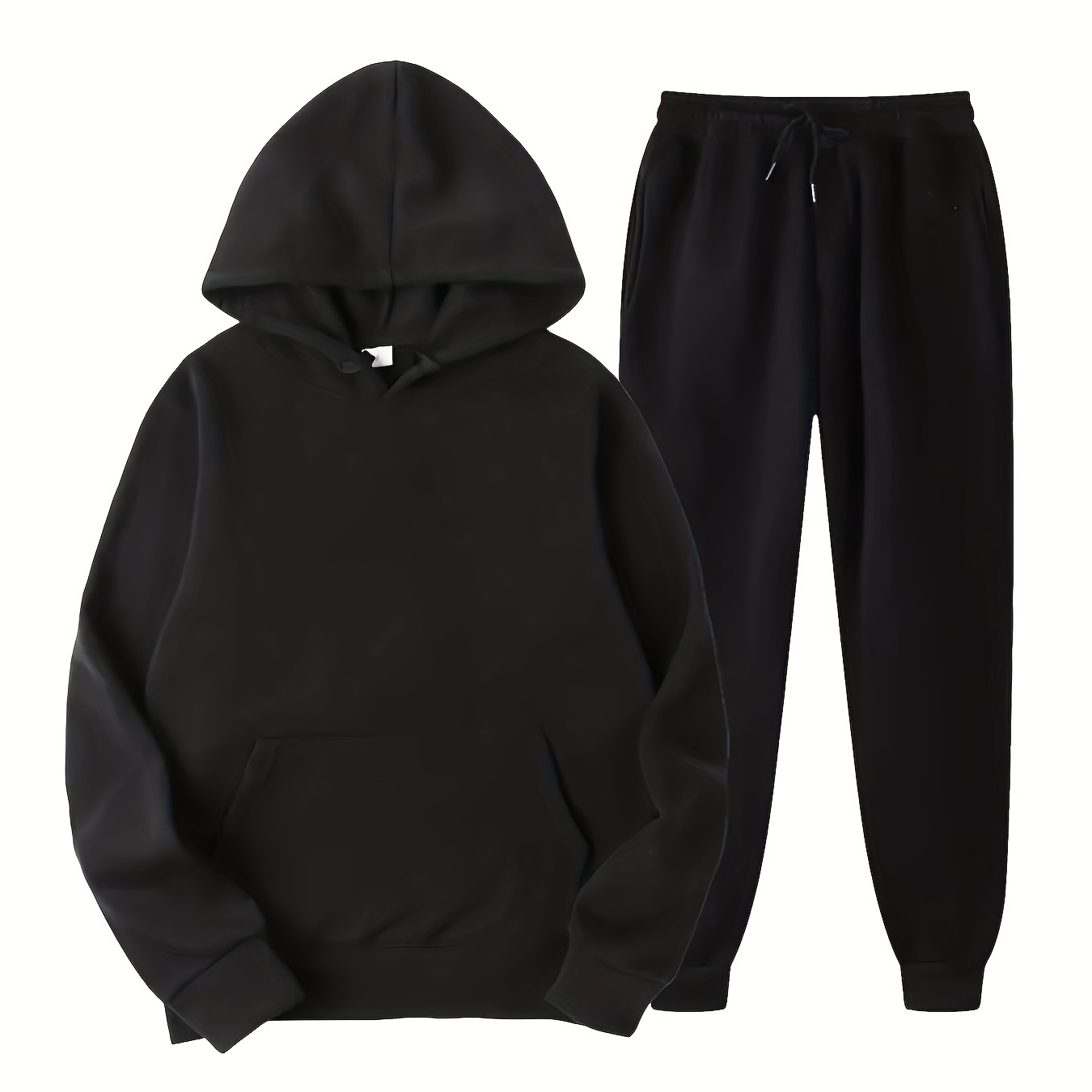 

1set Men' Color Hooded Sweatshirt And Drawstring Joggers Set, Casual Polyester Knit Fabric With Pockets, Regular Loungewear For Spring/fall - 100% Polyester