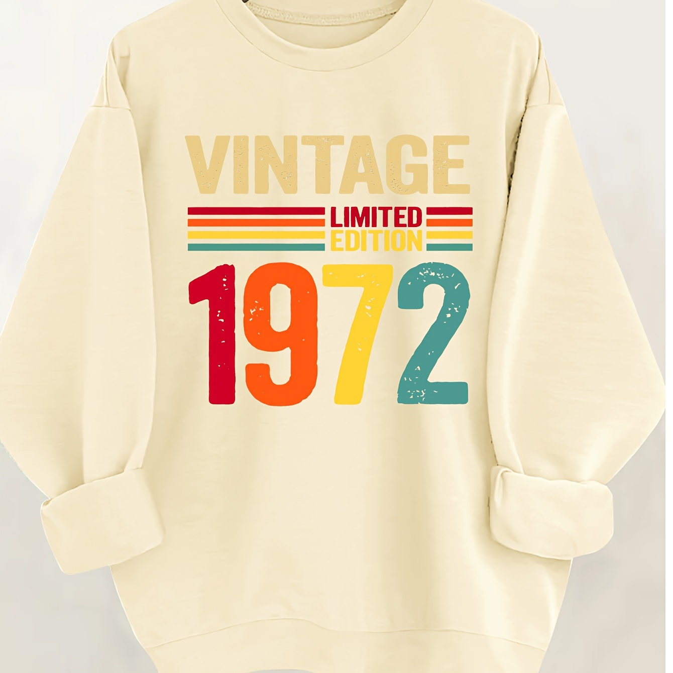 

Sweatshirt imprimé avec lettres et chiffres de mode féminine casual 1972, en polyester tricoté, col rond, tissu élastique, adulte, automne/hiver, haut pull-over