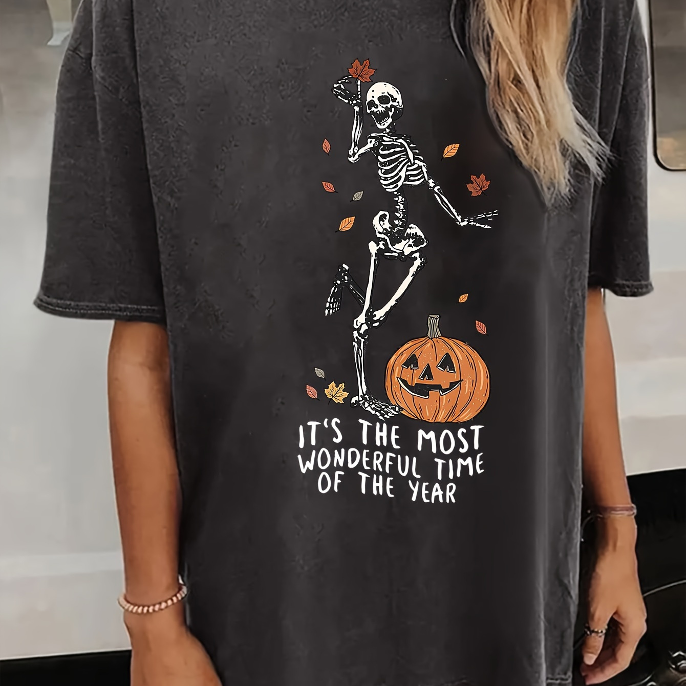 

Skull Print T-shirt, Short Sleeve Crew Neck Casual Top For Summer & Spring, Women's Clothing