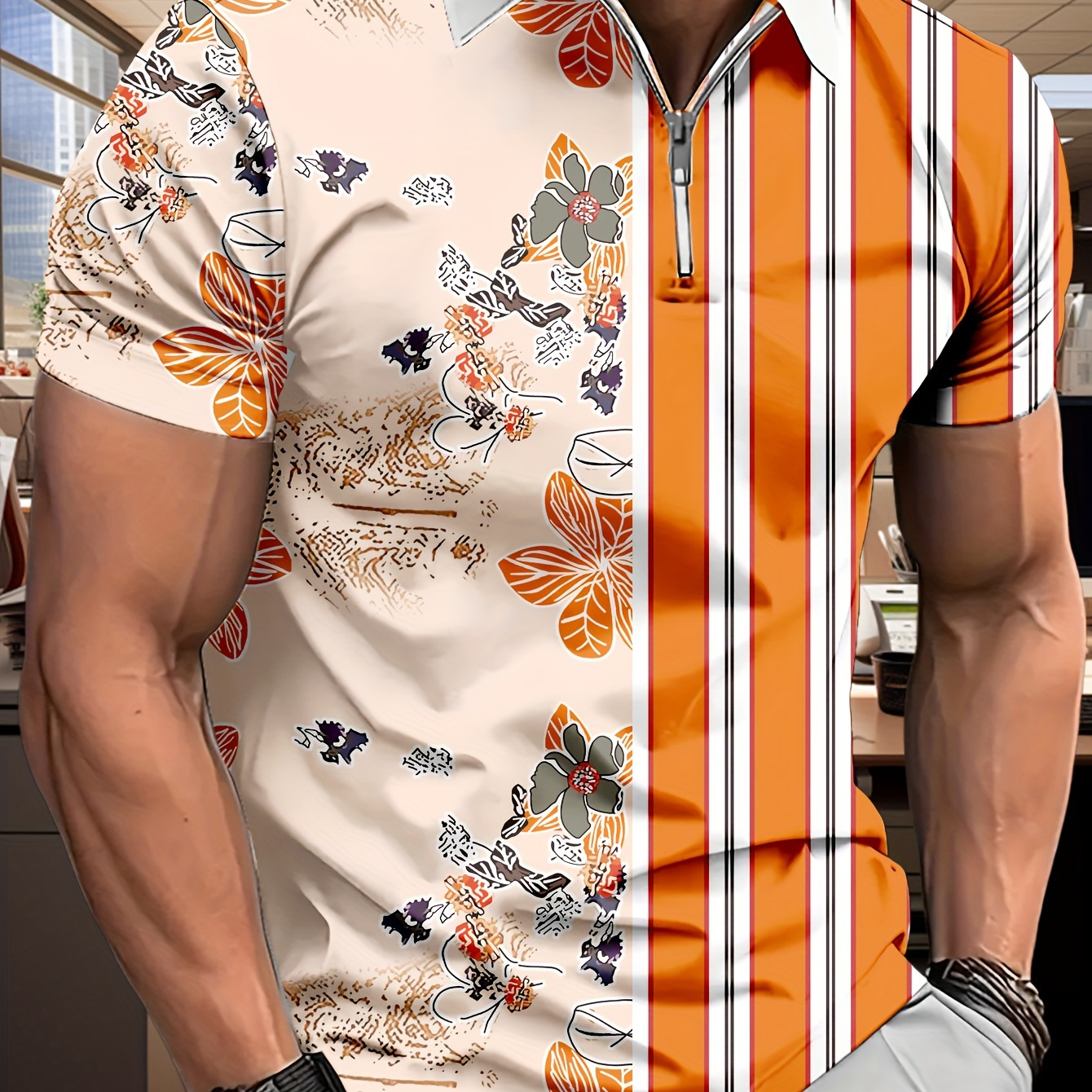 

Floral Print Summer Men's Fashionable Lapel Short Sleeve Golf T-shirt, Suitable For Commercial Entertainment Occasions, Such As Tennis And Golf, Men's Clothing, As Gifts