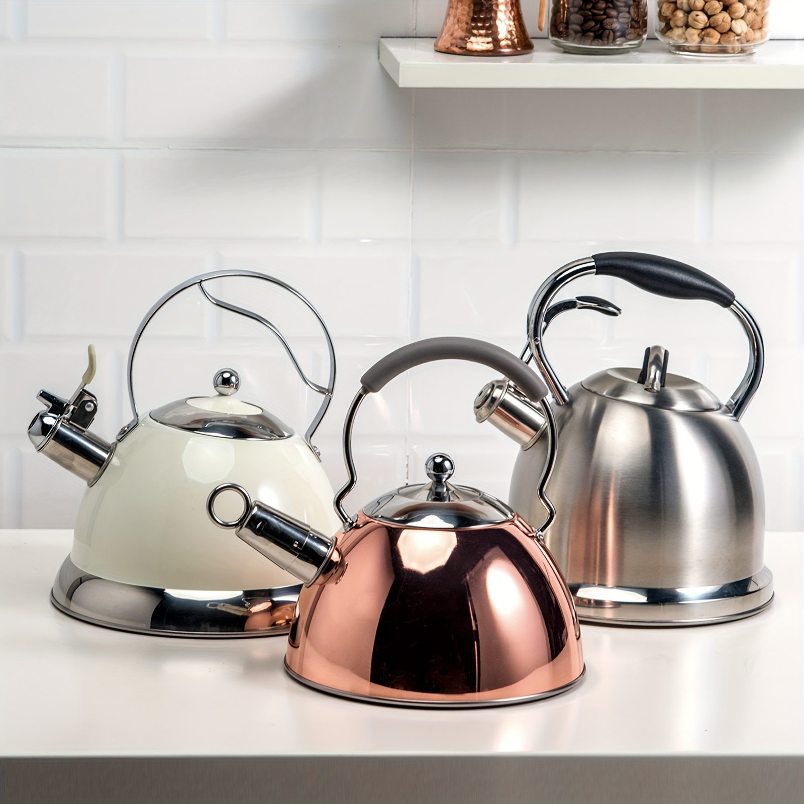 Whistling Kettle with Infuser Loose Leaf Stainless Steel Teapot Rose Gold  Tea Kettle for Stove Induction Stove Copper 