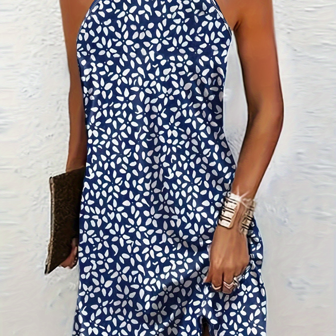 

Allover Print Halter Neck Dress, Vacation Style Sleeveless Dress For Spring & Summer, Women's Clothing