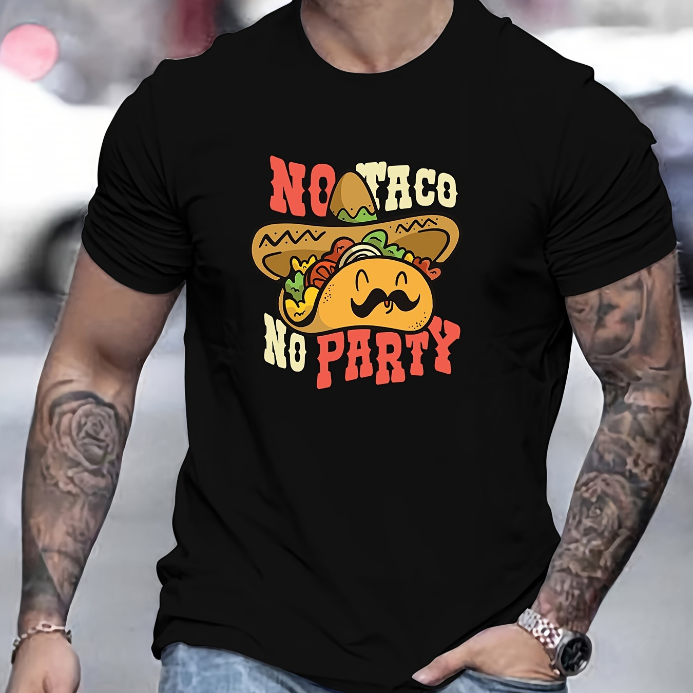 

No Taco No Party Print T Shirt, Tees For Men, Casual Short Sleeve T-shirt For Summer