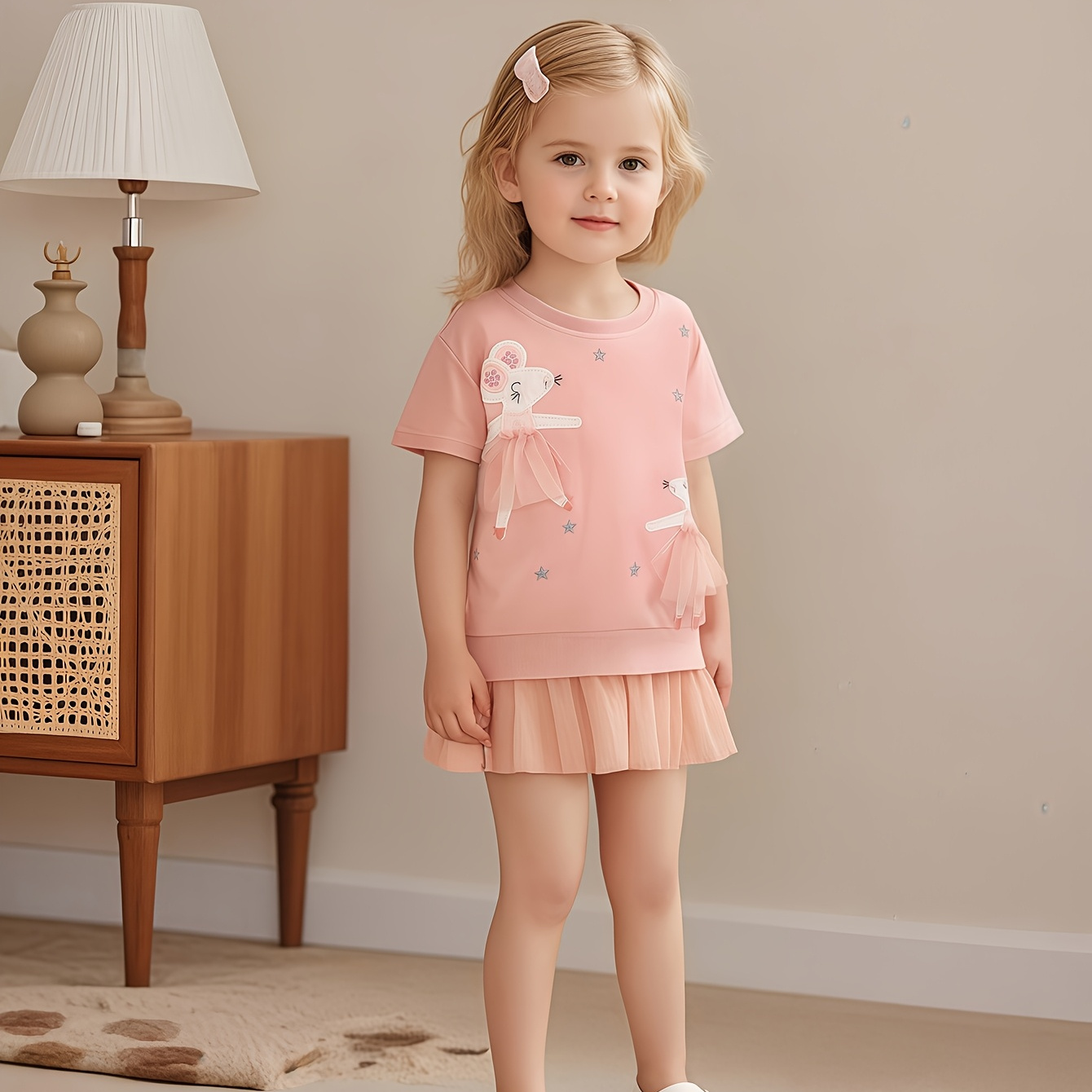 Adorable Girls' Light Pink Bunny Dress