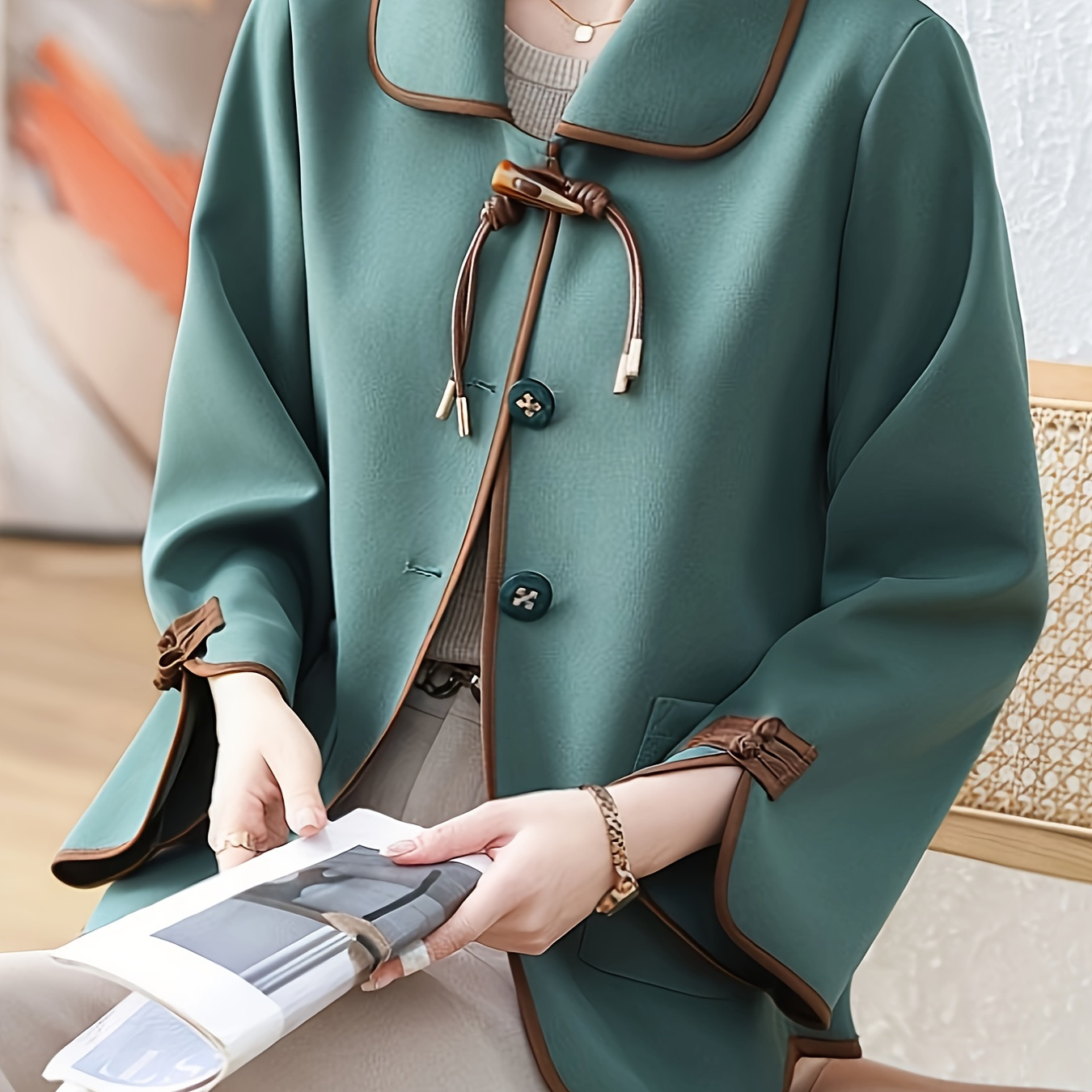 

Chic Solid Color Spring/fall Coat For Women - Polyester, Machine Washable, Non-sheer