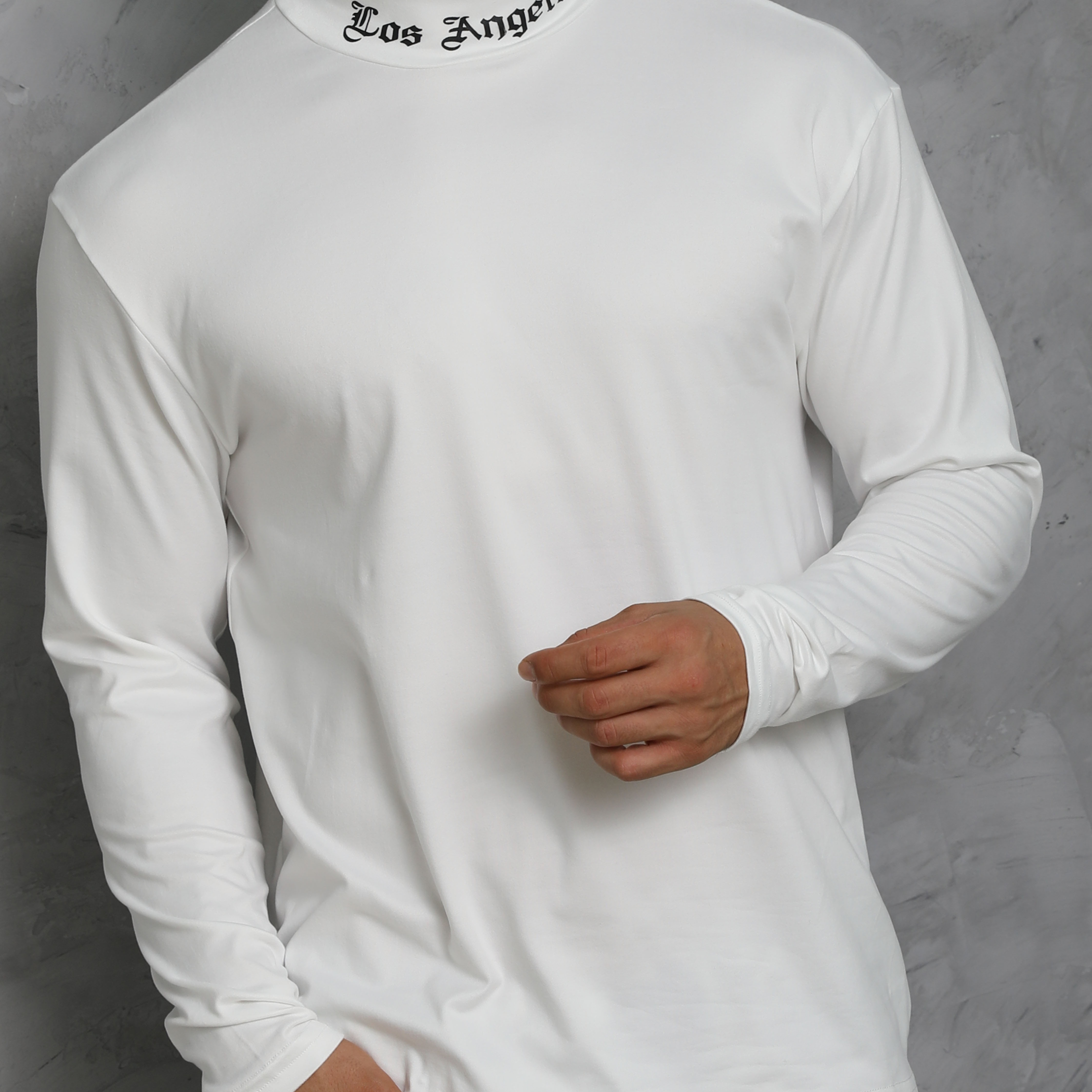 

Los Angeles Print Men's Casual Turtleneck Long Sleeve Fit Slim T-shirt, Spring Fall