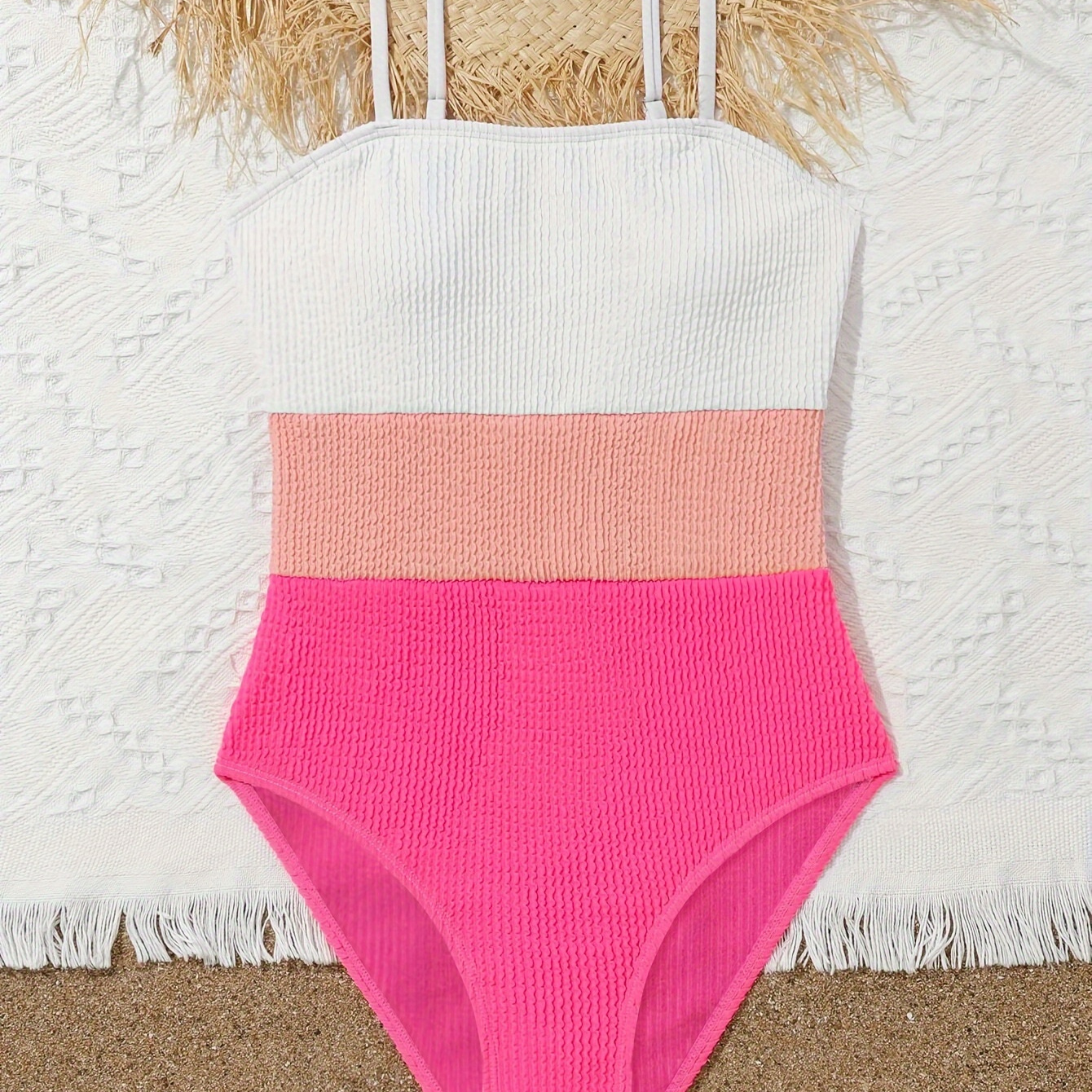 

Girls' One-piece Stylish Comfy Color Block High Waist Swimsuit For Summer, Girls' Clothing