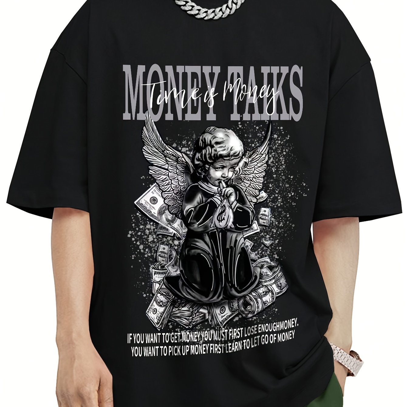 

Money Talks Comic Graphic Pattern Men's Street Style Short Sleeve Crew Neck T-shirt, Summer Outdoor
