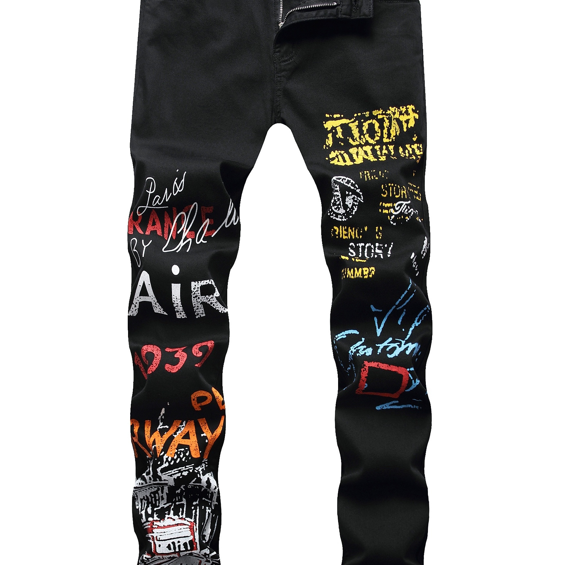 Plus Size Mens Trendy Creative Graphic Jeans, Elastic Small-foot Long Pants For Summer Daily Commute