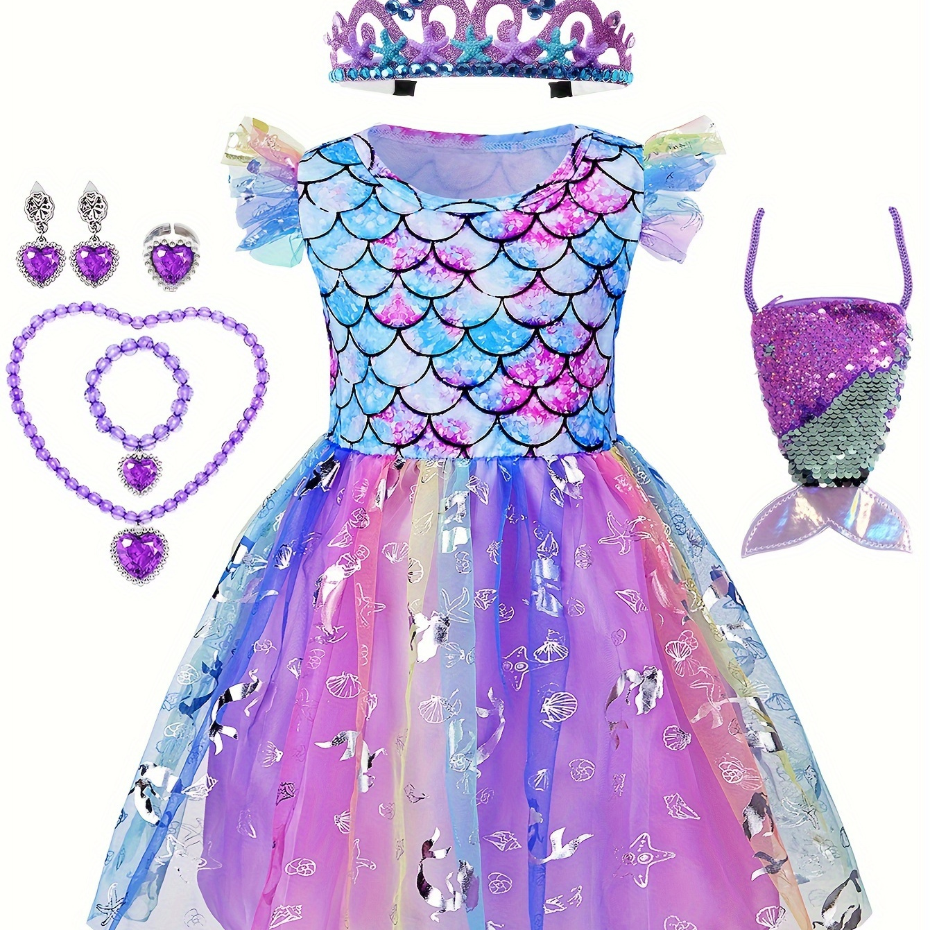 

Graphic Trim Princess Tutu Dress With Accessories For Girls Party Performance Prom Gift, Girl's Dress Up