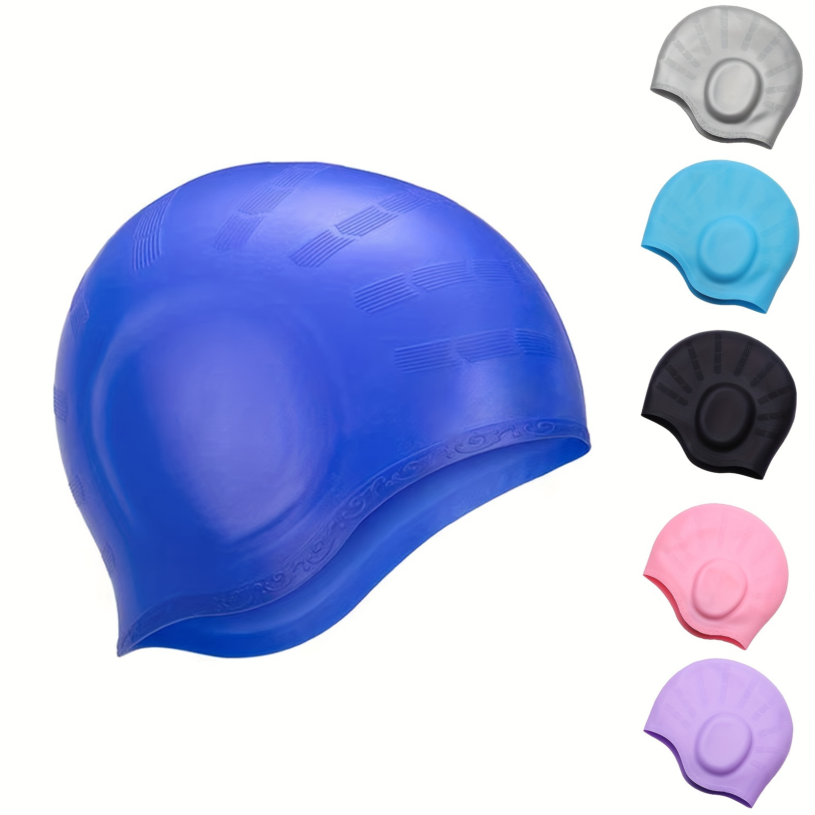 

1pc Adult Silicone Swim Cap - , Comfortable, Non-slip Design With Textured Grip For | In Black, Blue, Gray, Pink, Purple & More Colors, Water Sports Gear | Textured Swim Cap | Silicone Swimwear