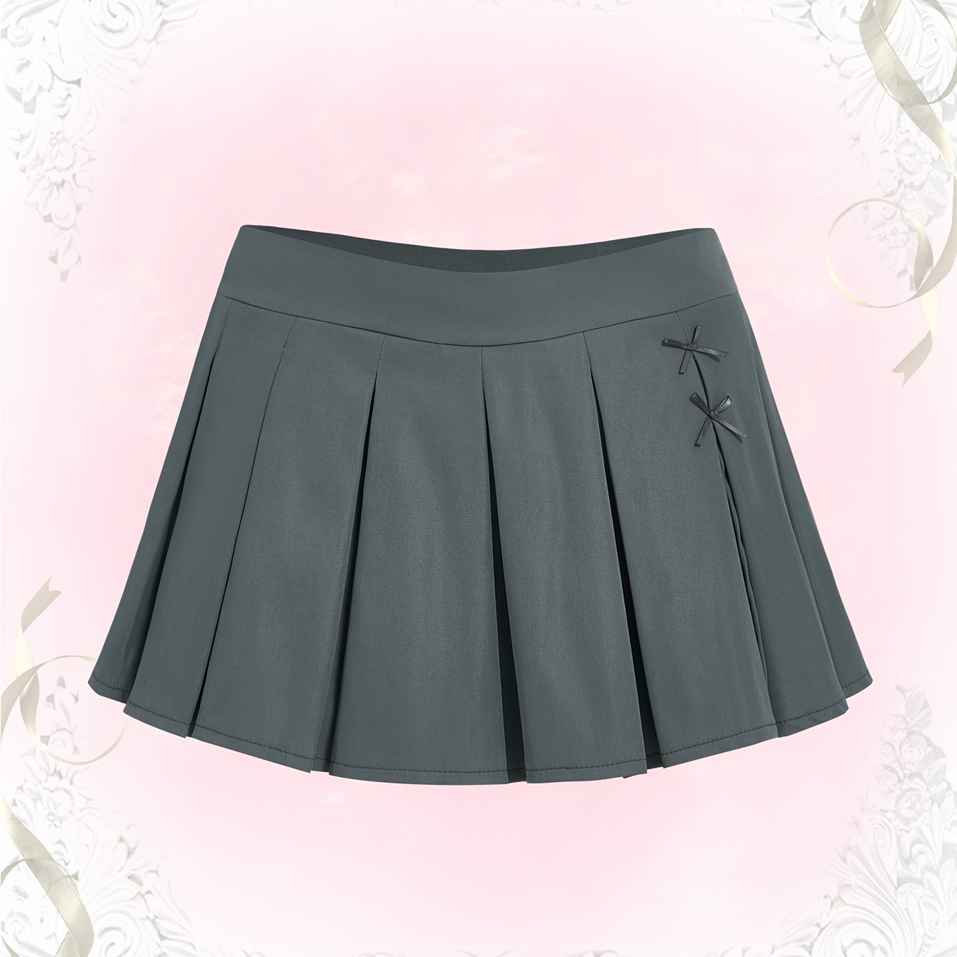 

Solid Color Pleated Skirt, Preppy Bow Decor Mini Skirt For , Women's Clothing