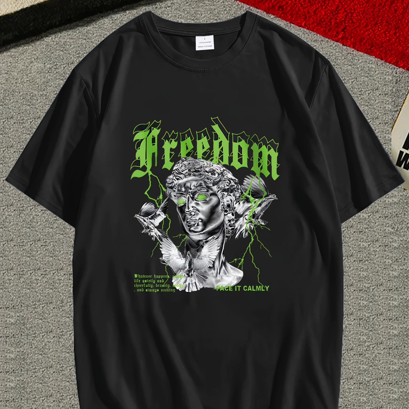 

Freedom Print Men's Creative T-shirt, Casual Lightweight Comfortable Short Sleeve Top, Summer Clothes