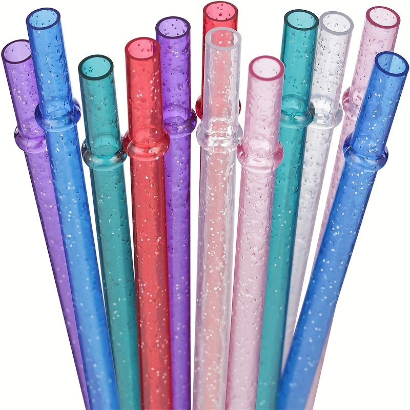 20 Pieces Reusable Drinking Straws Colorful Plastic Straws Clear Glitter  Unbreakable Straw with Cleaning Brush for Party 9inch