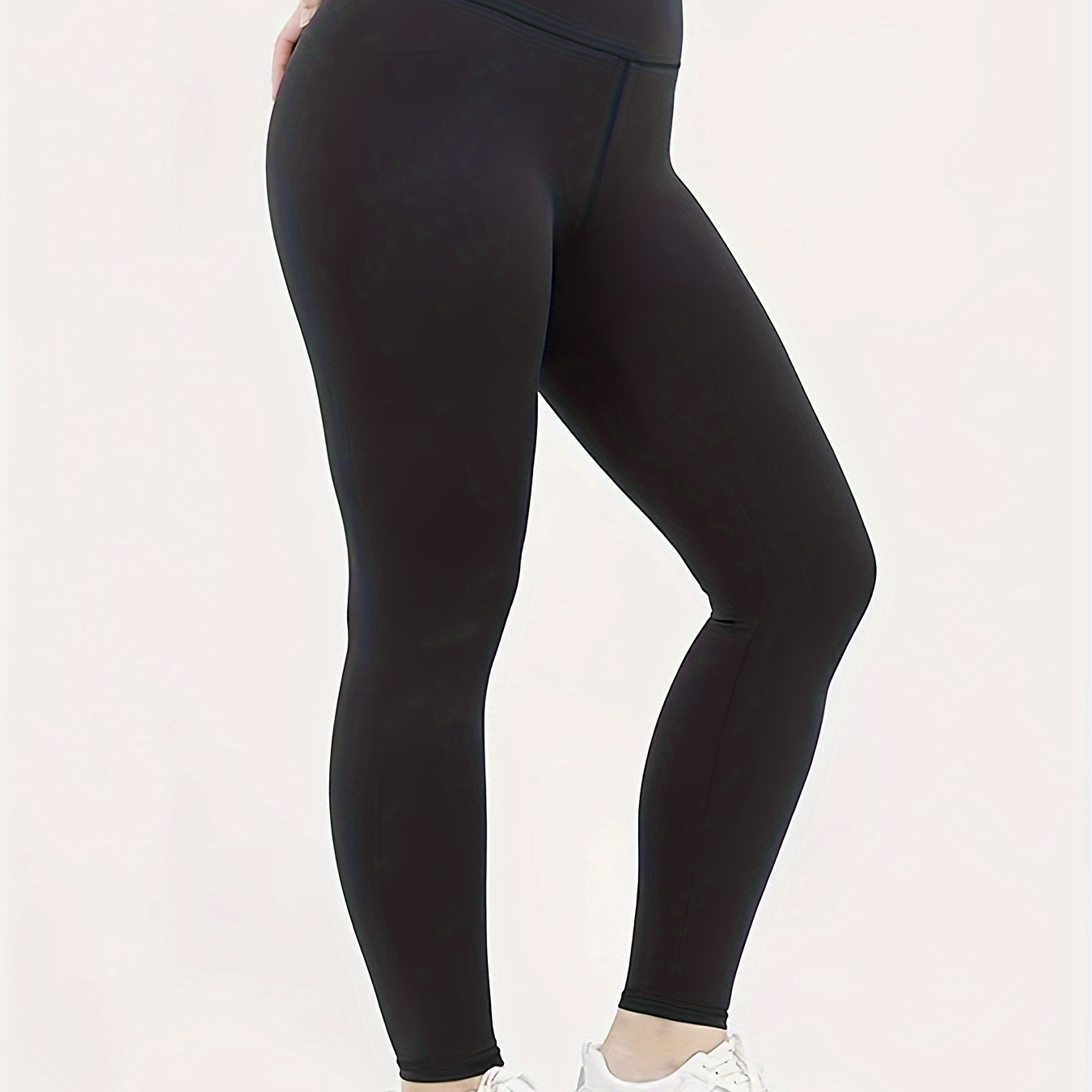 

Leggings taille haute grande taille pour femmes - Style décontracté en mélange de polyester avec 5 % de spandex, couleur unie, coupe skinny toutes saisons, pantalon en tricot extensible