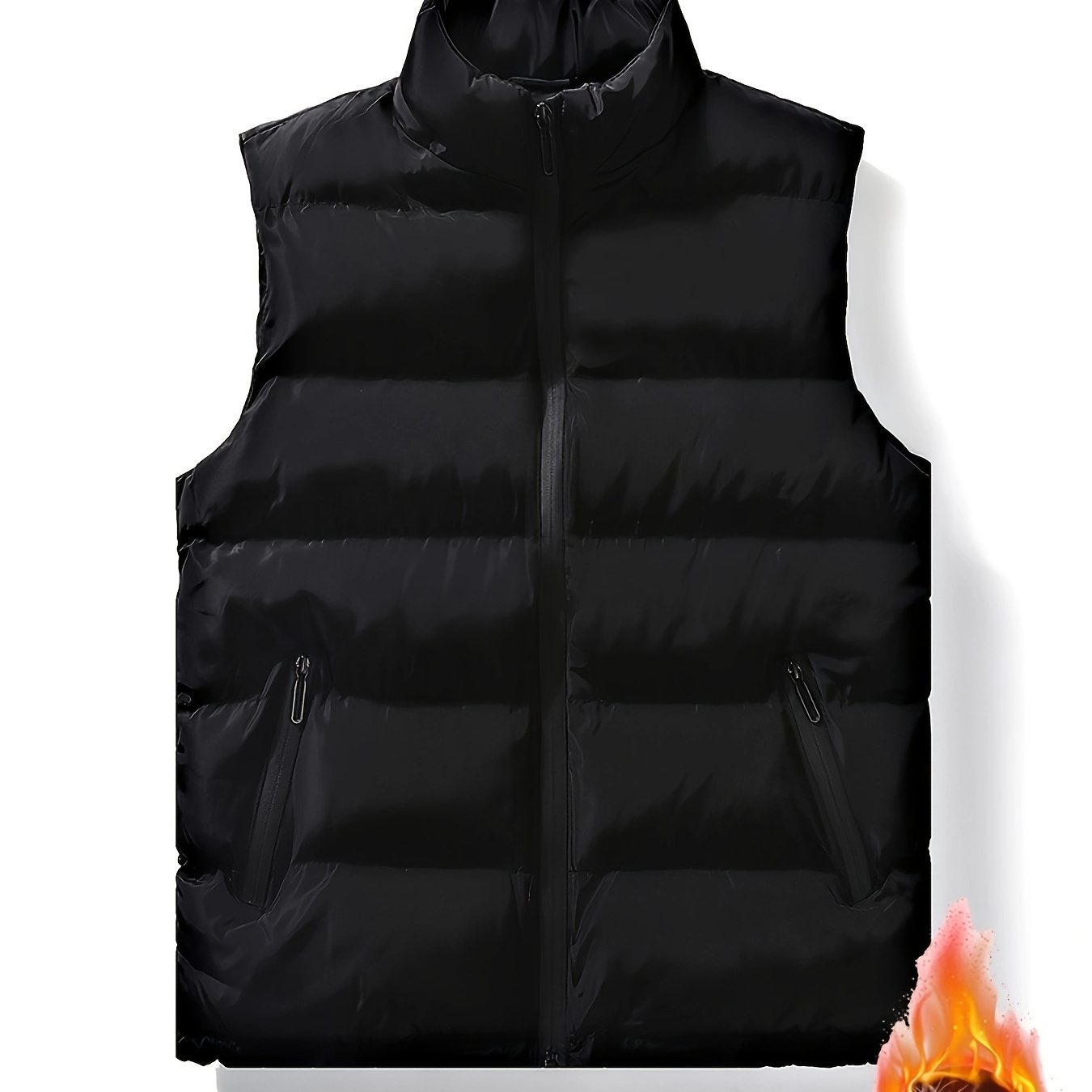 

Vest, Men's Casual Zipper Pockets Stand Collar Zip Up Vest For