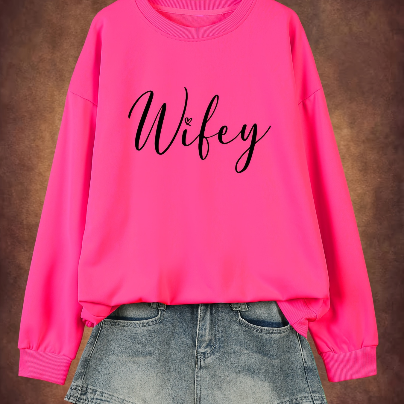 

Plus Size Wifey Letter Print Sweatshirt, Casual Long Sleeve Crew Neck Pullover Sweatshirt, Women's Plus Size clothing