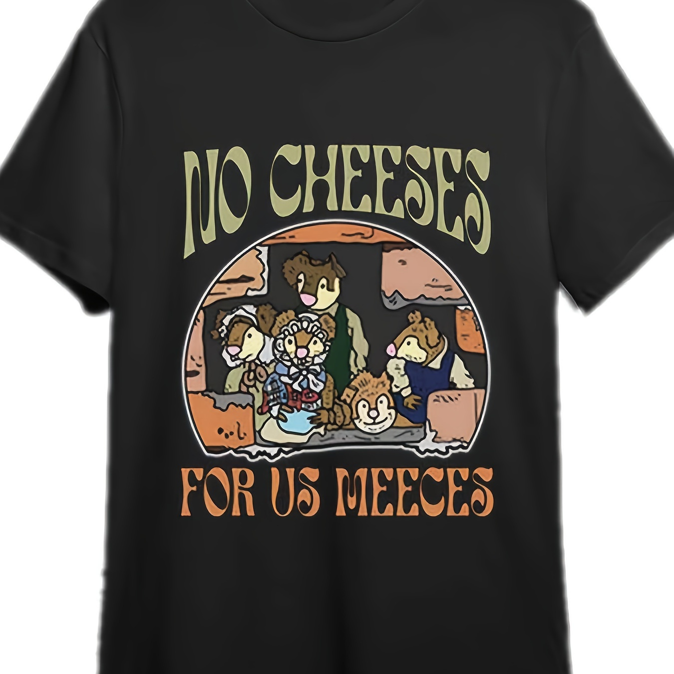 

Retro 70s Mice No Cheese For Us Shirt 335212 Funny Men's Short Sleeve Graphic T-shirt Collection Black Pr