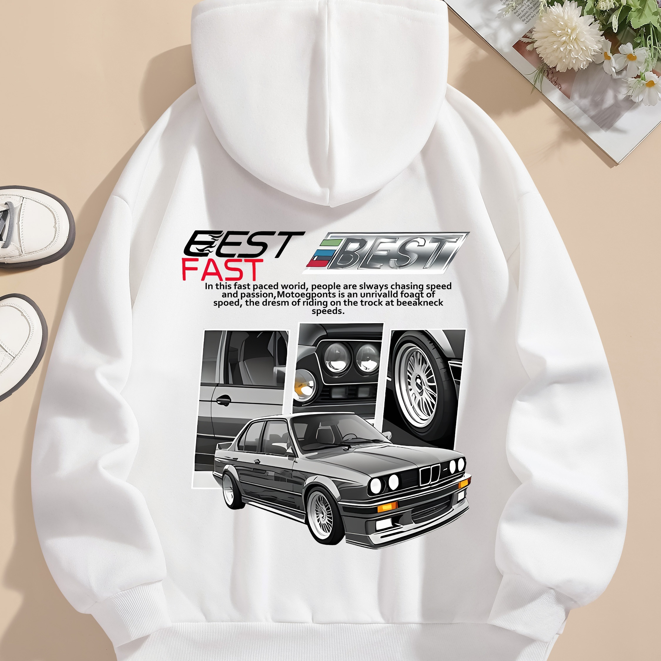 

Sweat à Capuche pour Femme avec de Voiture Vintage "BEST FAST" - Sweatshirt Confortable en Polyester avec Cordon de Serrage & Poche , Lavable en Machine, Style Décontracté pour & l'Hiver