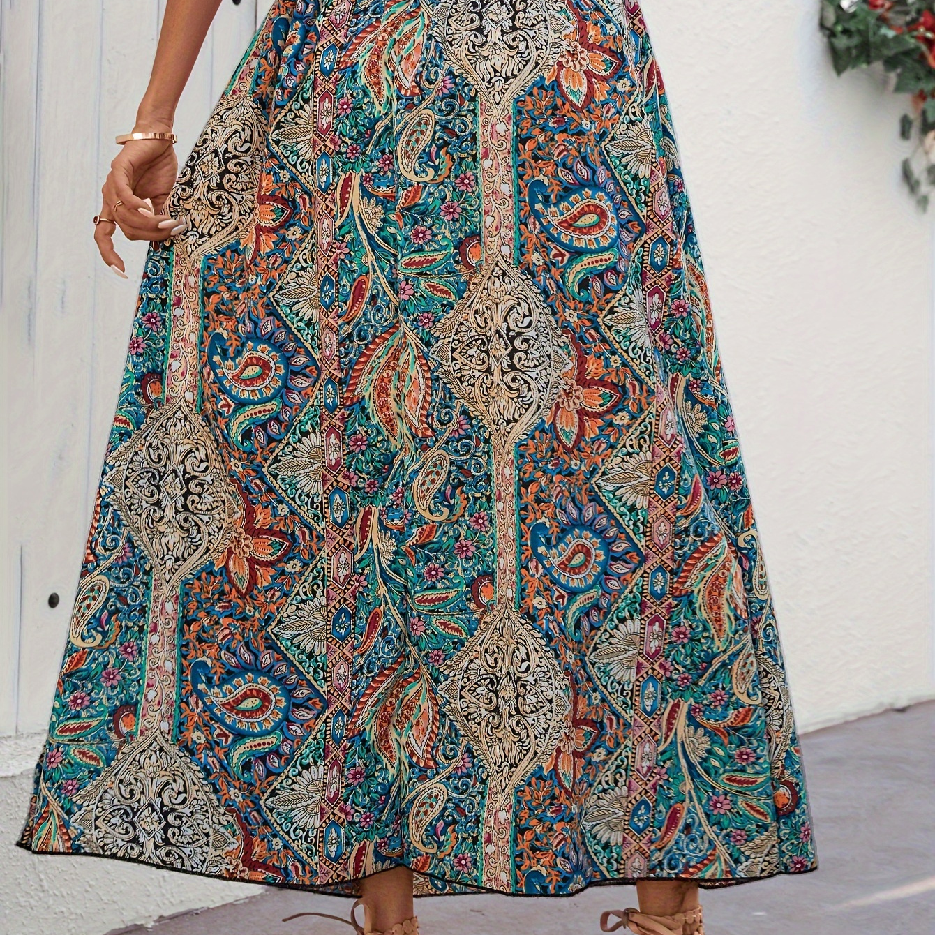 

Jupe Taille Haute Imprimée Paisley, Robe Trapèze Midi Élégante Pour Les Vacances, Vêtements Pour Femmes