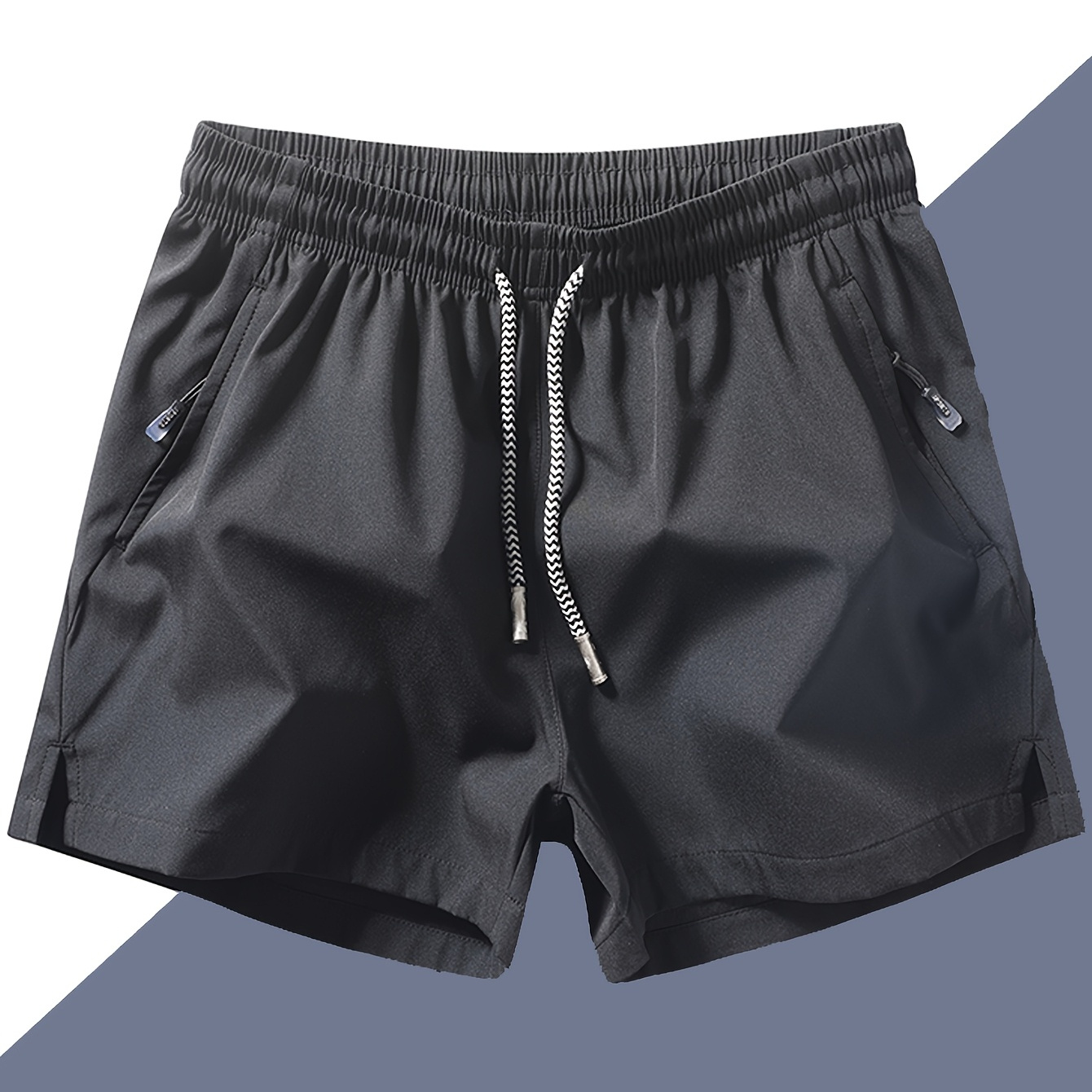 

Men's Quick-dry Athletic Shorts - Lightweight, Loose Fit With Zipper Pockets, Drawstring Waist, Polyester , Ideal For Beach & Casual Wear