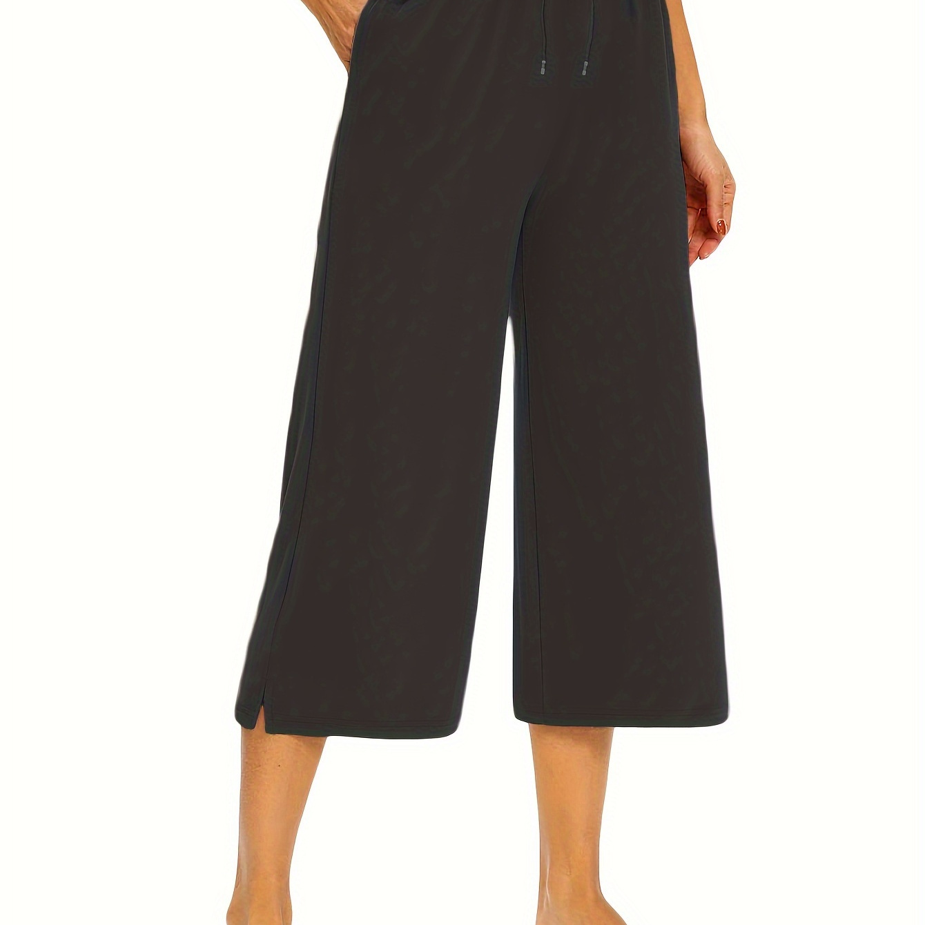 

Pantalon Capri large pour femme avec poches, pantalon de yoga ample à cordon de serrage, pantalon de sport décontracté et confortable pour l'entraînement de fitness en plein air.