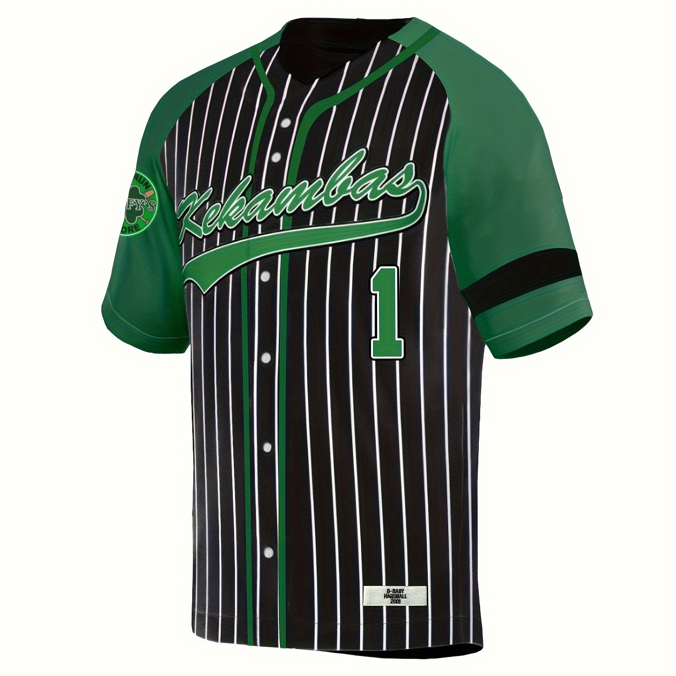 

Men's Plus Size "" Print Baseball Jersey With Buttons, Vintage Casual Style, Black Striped