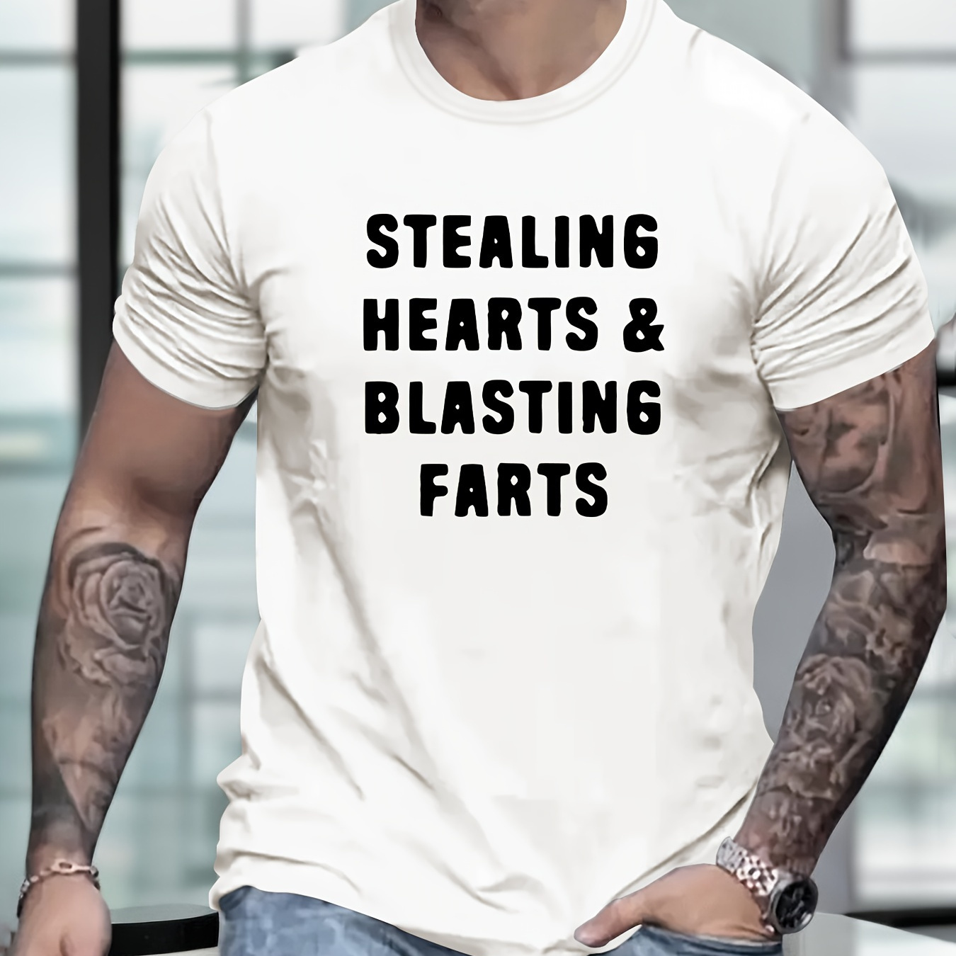 

Stealing Hearts And Blasting Farts Print T Shirt, Tees For Men, Casual Short Sleeve T-shirt For Summer