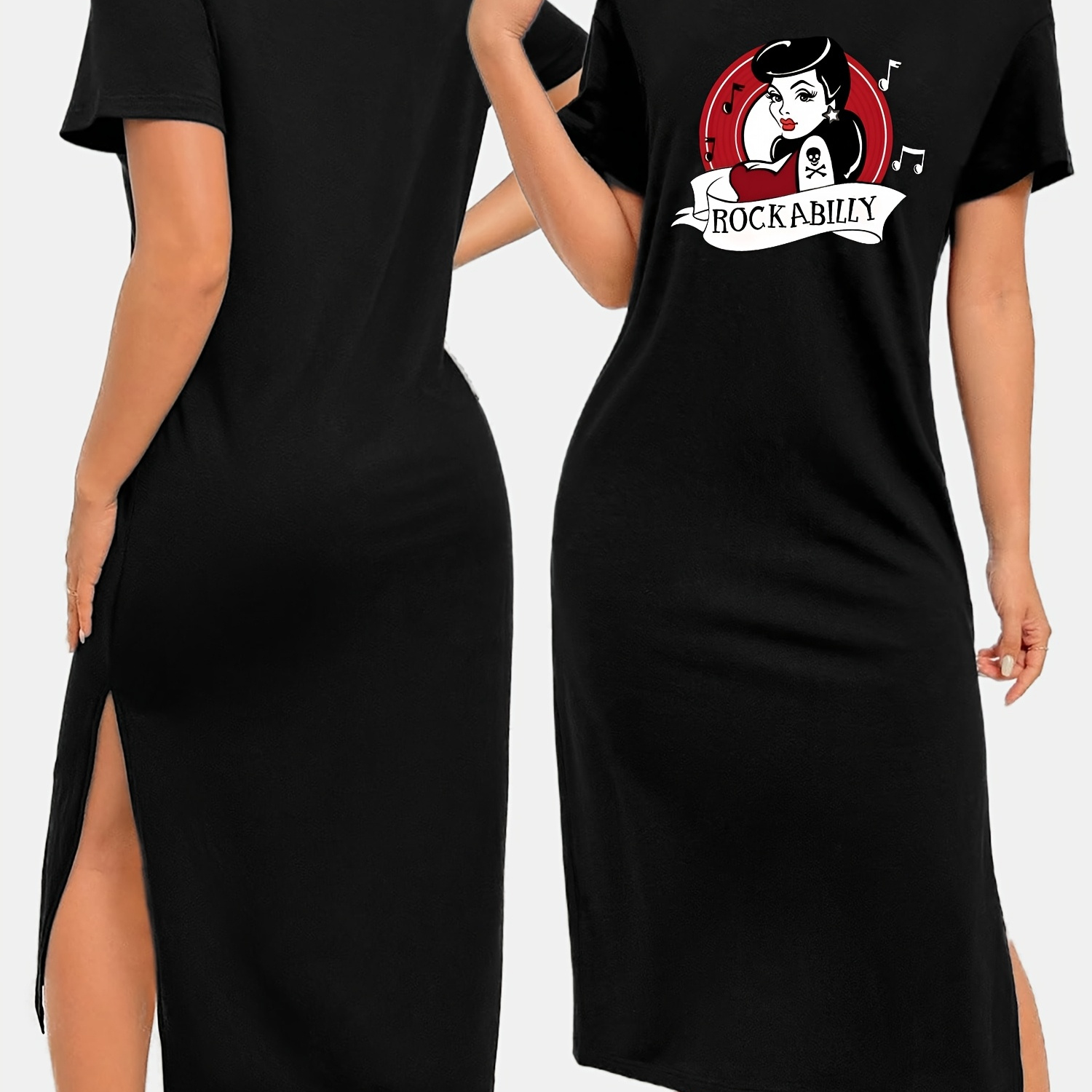 rockabilly bodycon dress Vintage 1950s Swing Cocktail Dress for Women - V Neck Short Sleeve A-Line Ruched Bust Rockabilly Midi Gown
