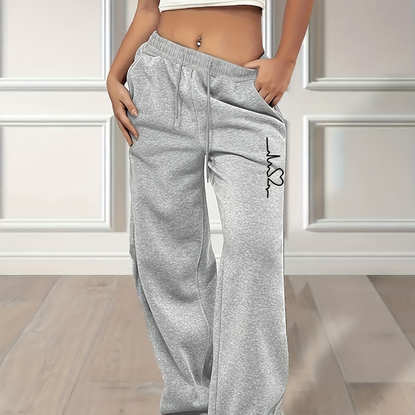 

's Pattern Leg Sweatpants, 100% , Waist Athletic Pants For Fall/