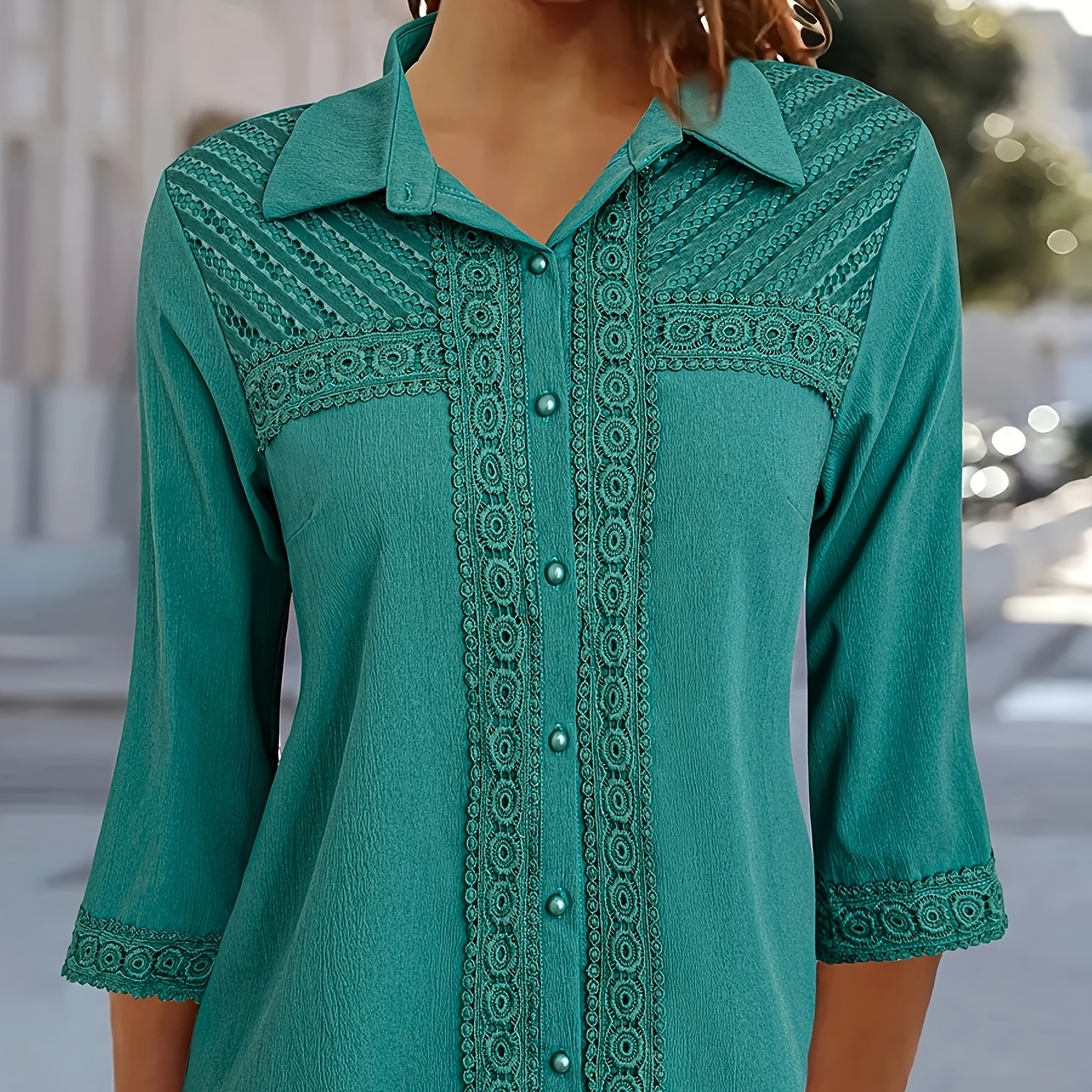 

New Large Size Women's Shirt Elegant Solid Color Lace Patchwork Shirt 1009-2