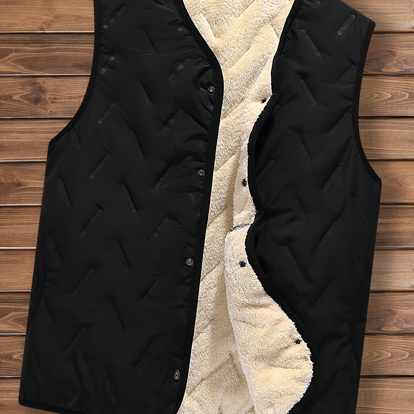 

Layering Essential, Men's Sleeveless Fleece-lined Vest - Warm, Casual V-neck For Fall/winter, Machine Washable